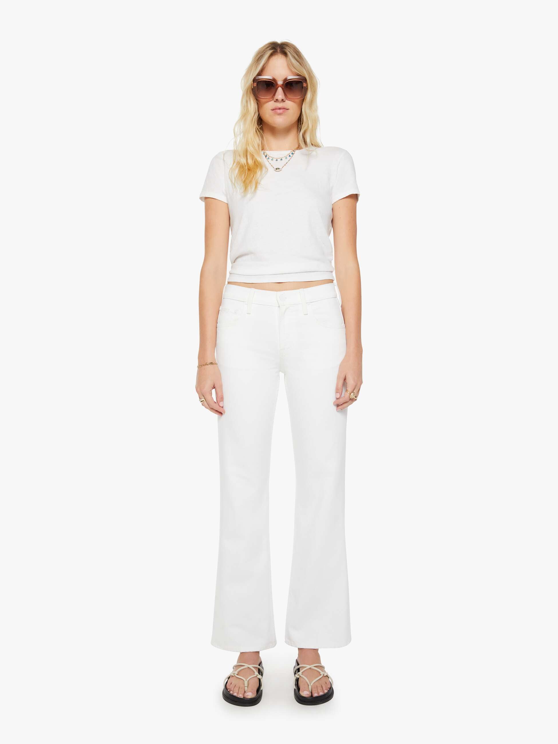 MOTHER Denim The Bookie Skimp Jeans Picket Fence Weiss Bootcut