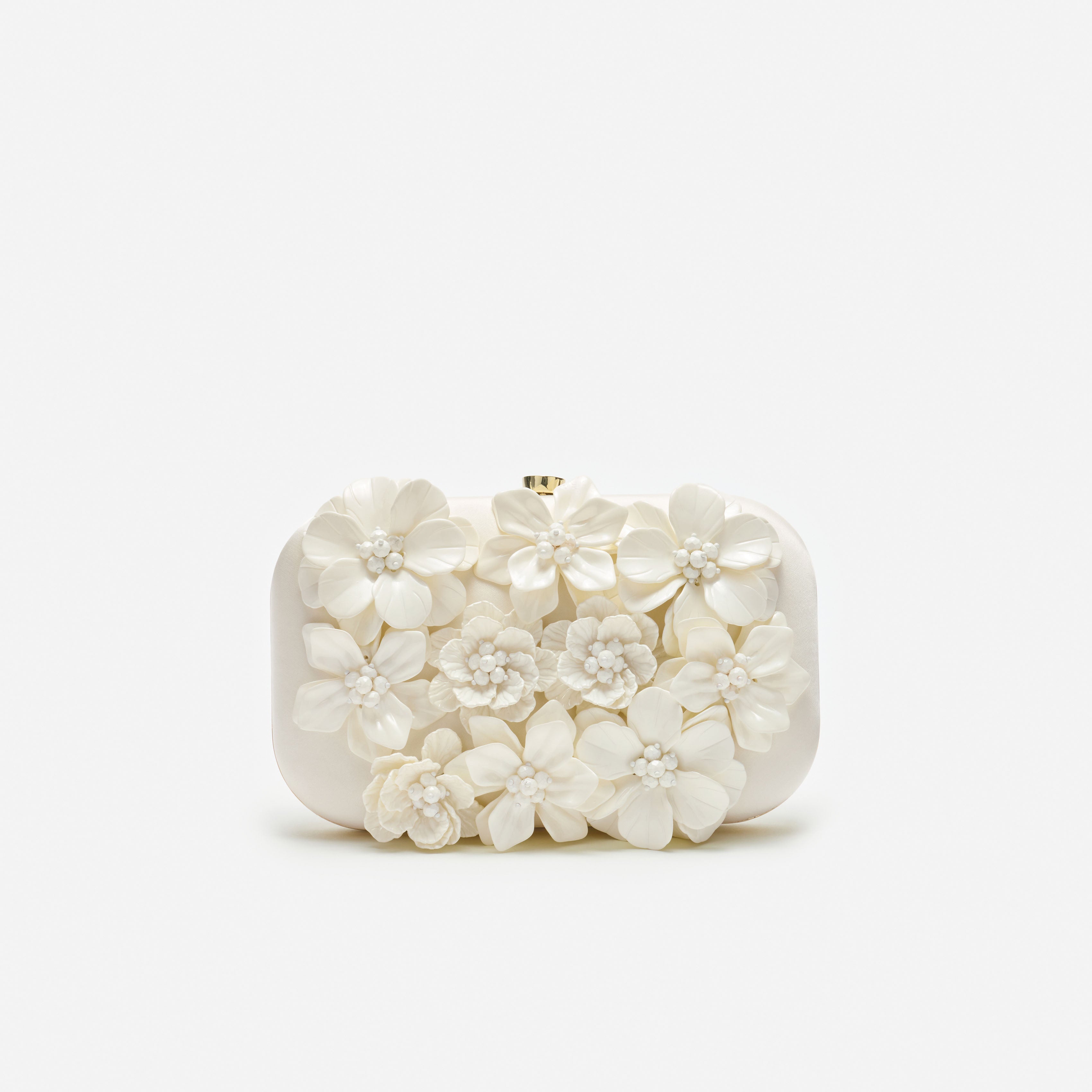 Self Portrait Satin Clutch Creme 3D Blumen Mini