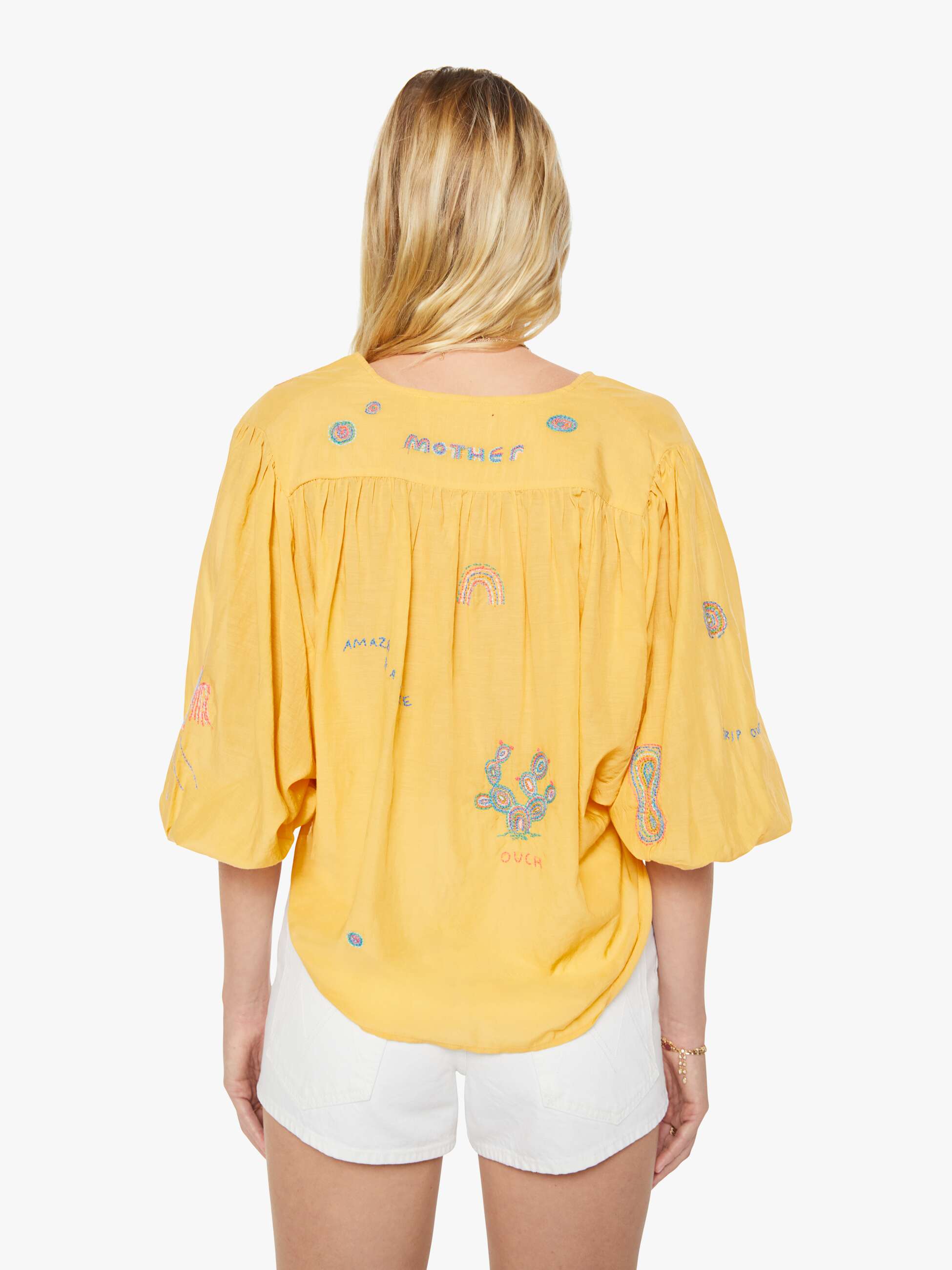 Mother Breeze Yoke Bluse Golden Apricot Gelb Stickerei