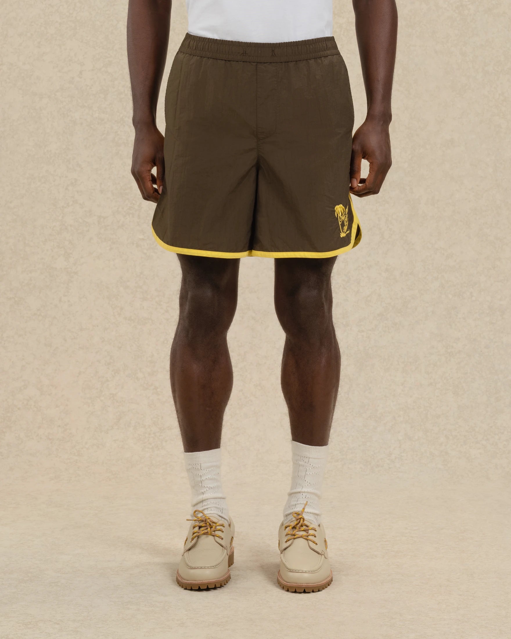 Drôle De Monsieur Short Plage Slogan Palmiers Badeshorts khaki Polyamid