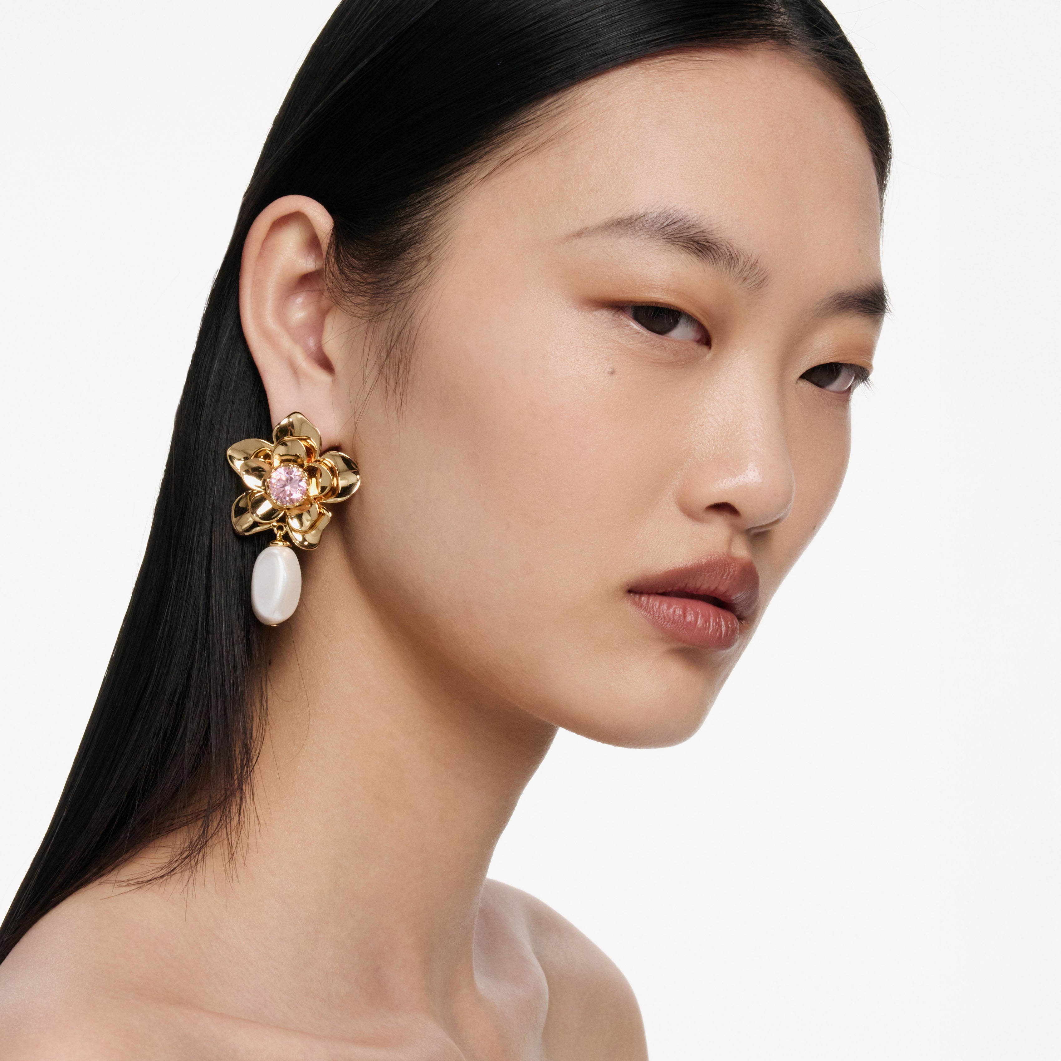Self Portrait Gold Flower Ohrringe Pink Kristall Gold