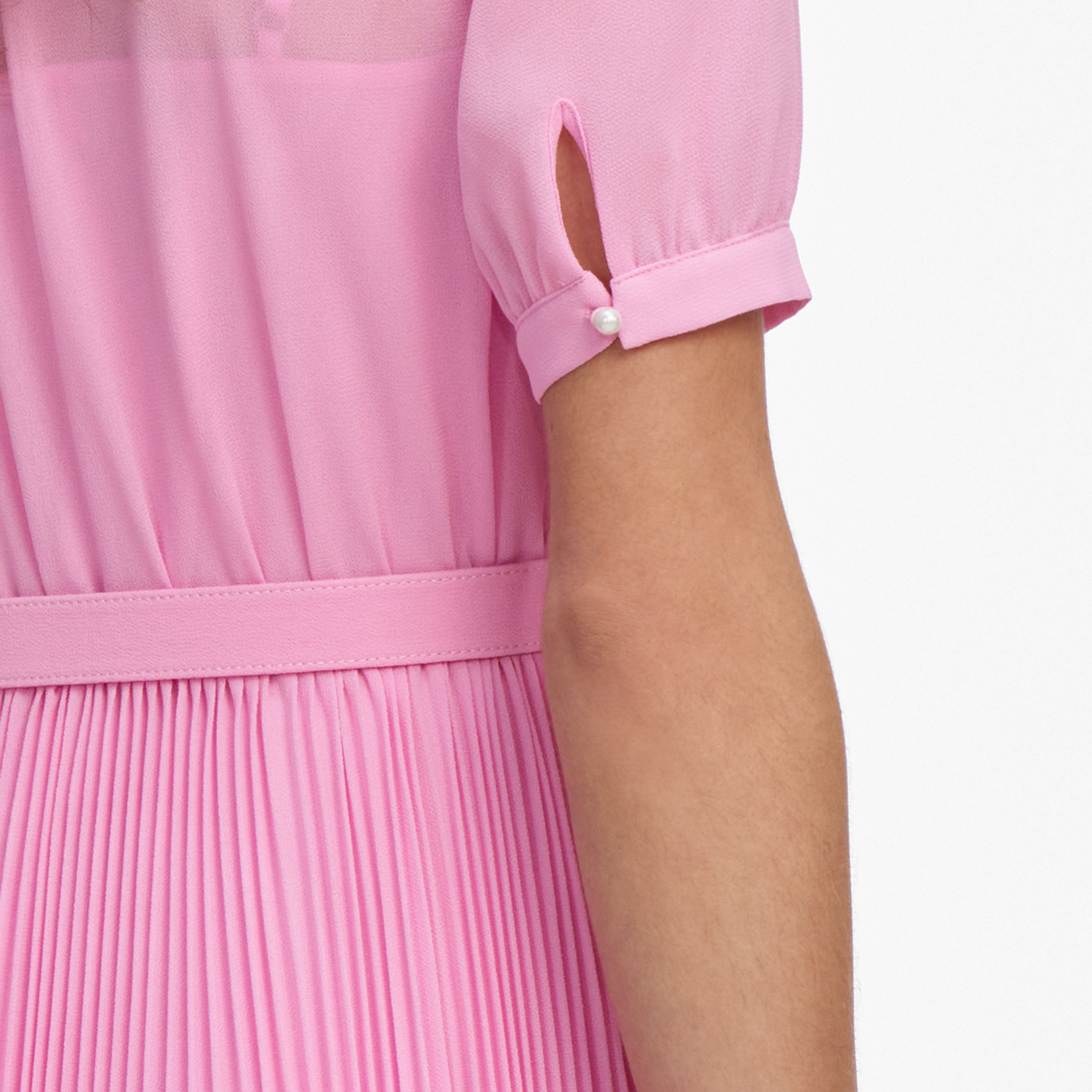 Self Portrait Pink Georgette Tie Neck Midi Kleid Rosa UK 6