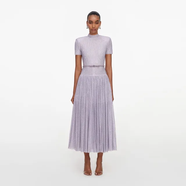 Self Portrait Lilac Rhinestone Midi Dress Kleid lila Strass