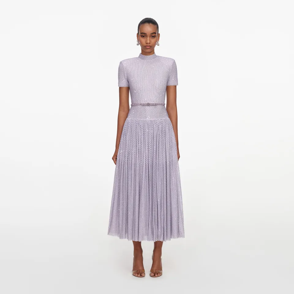 Self Portrait Lilac Rhinestone Midi Dress Kleid lila Strass