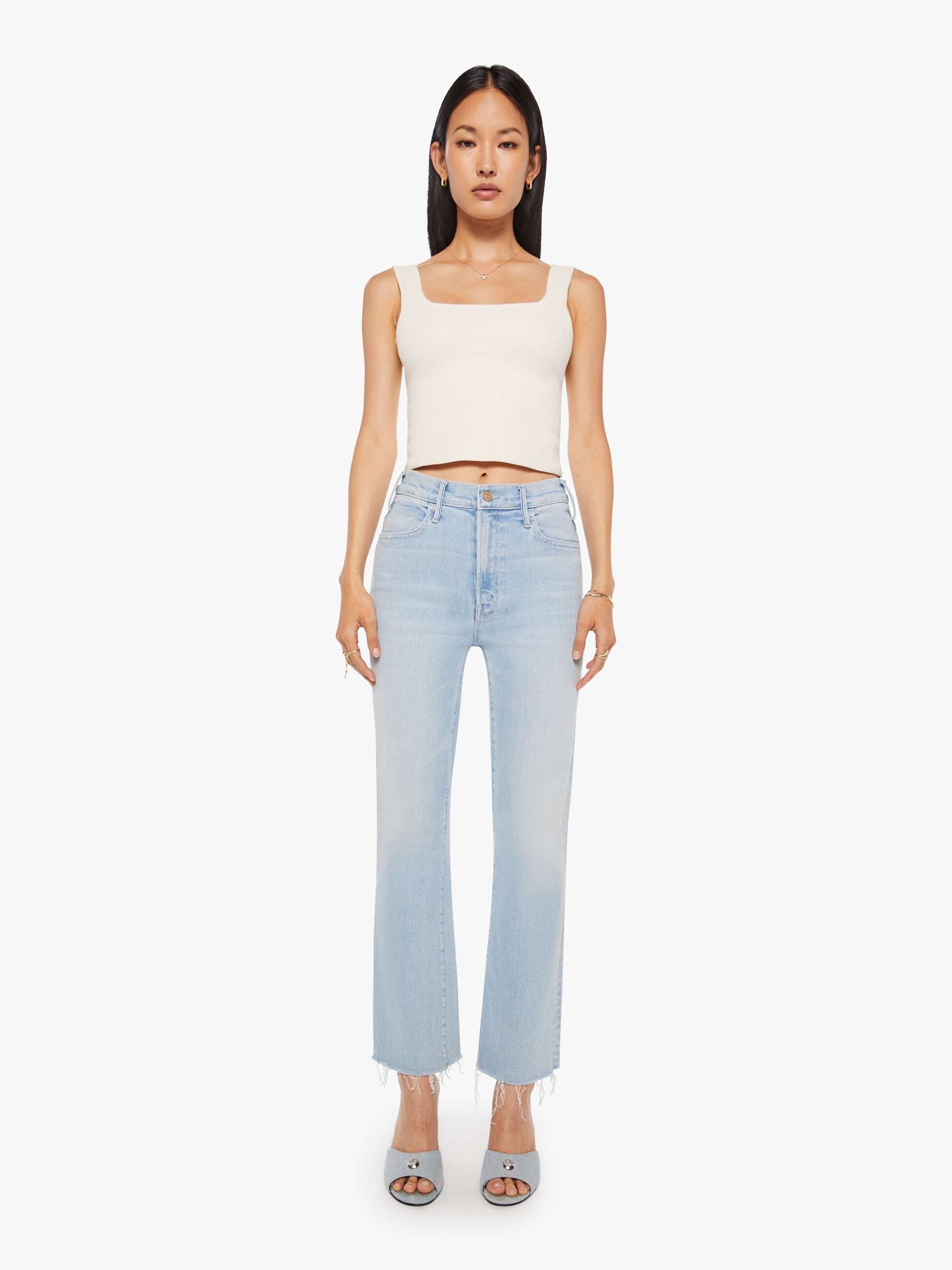 Mother Denim Hustler Ankle Fray Jeans Hellblau Ball's Court