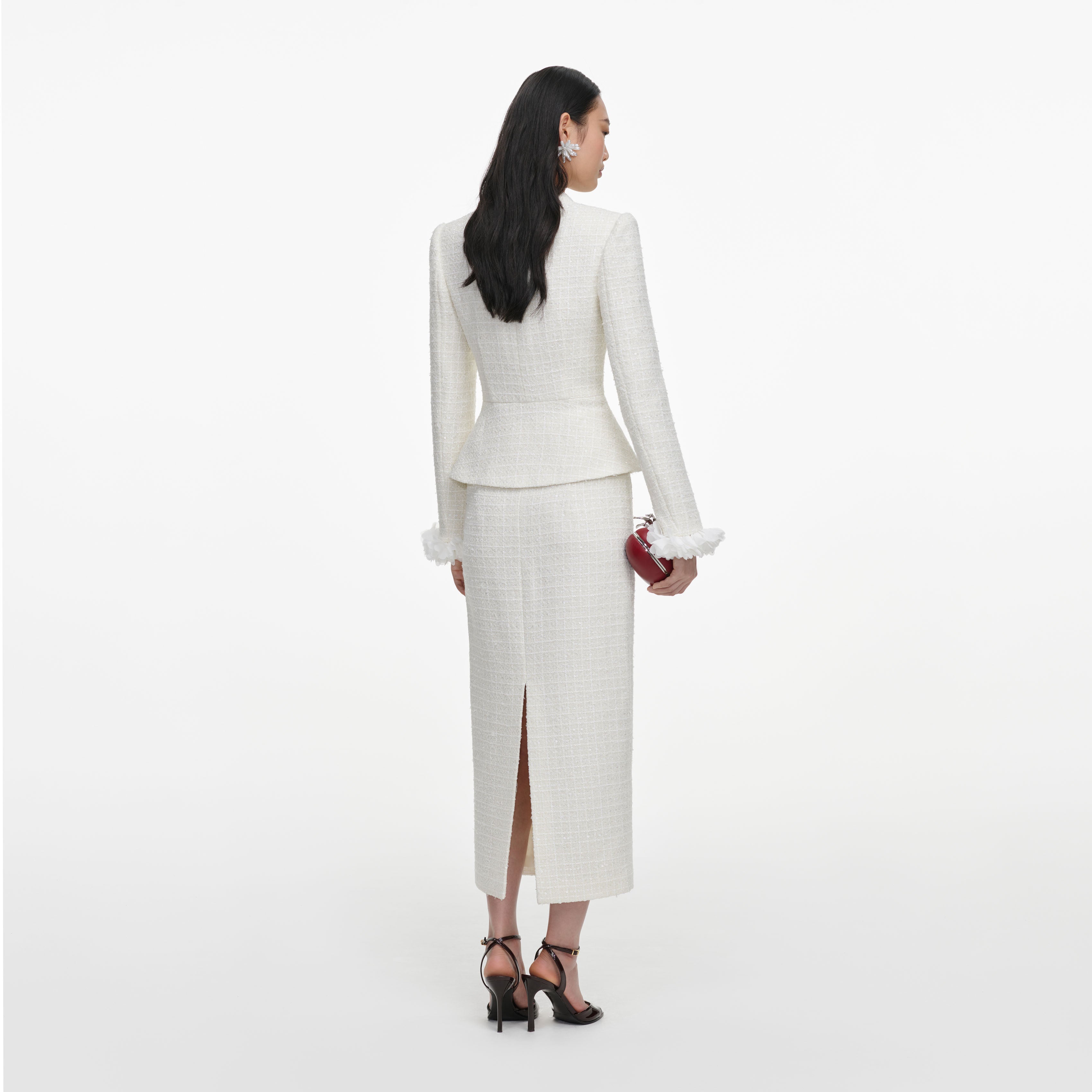 Self Portrait Cream Boucle Flower Midi Kleid Creme