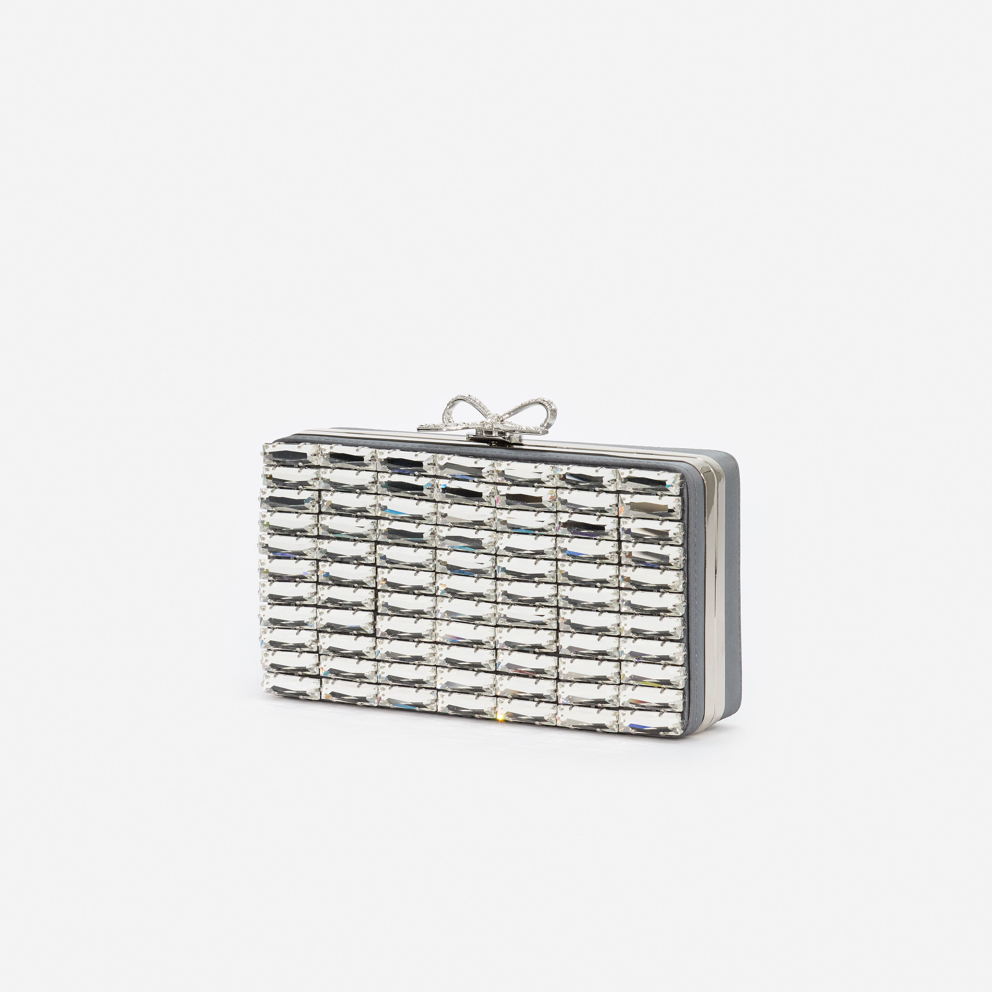 Self-Portrait Grey Satin Crystal Clutch Grau Mini Strass
