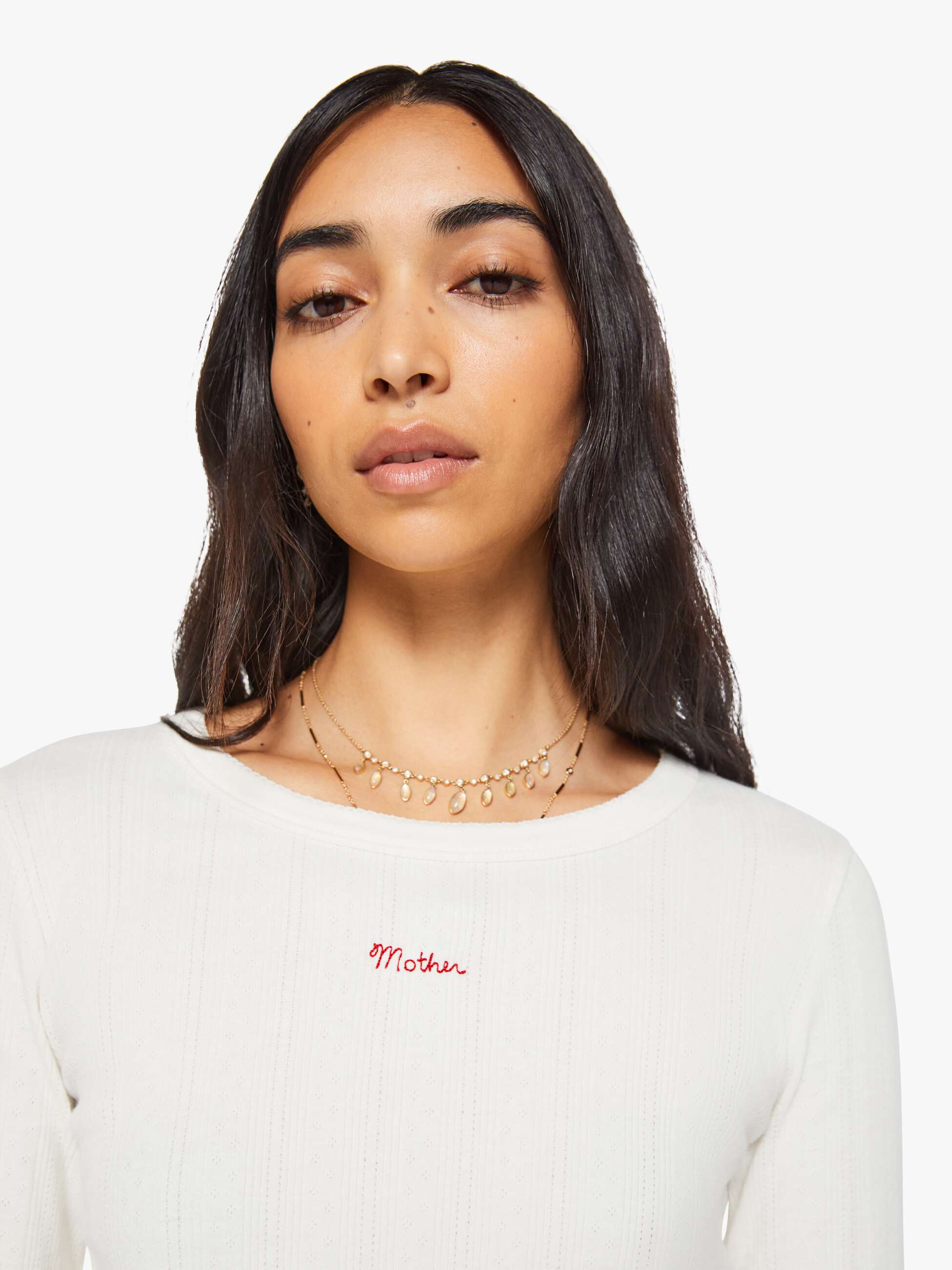 Mother The L/S Itty Bitty Ringer Langarmshirt Weiss Baumwolle