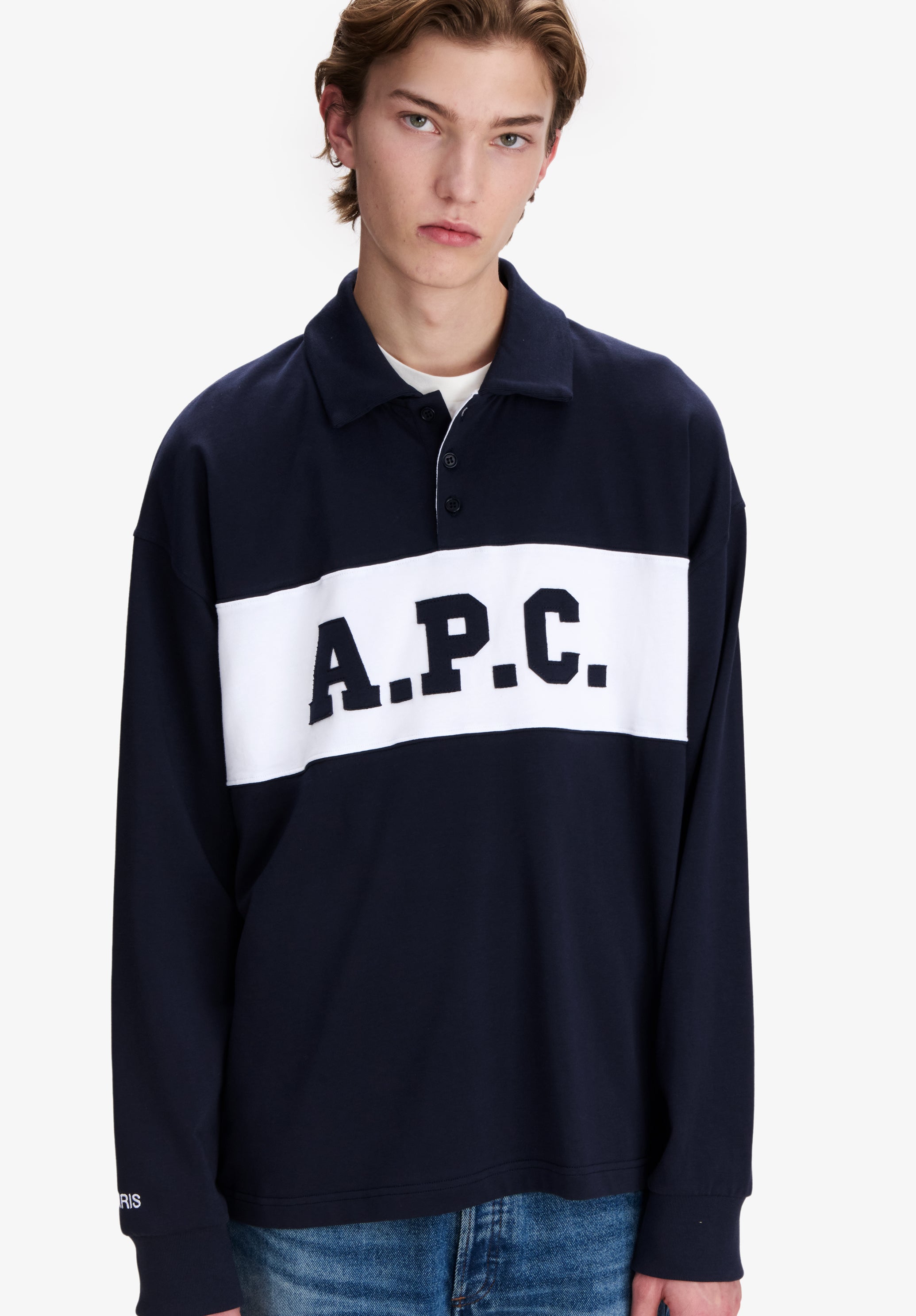 A.P.C. Rugbypolo T-Shirt marineblau Bio-Baumwolle