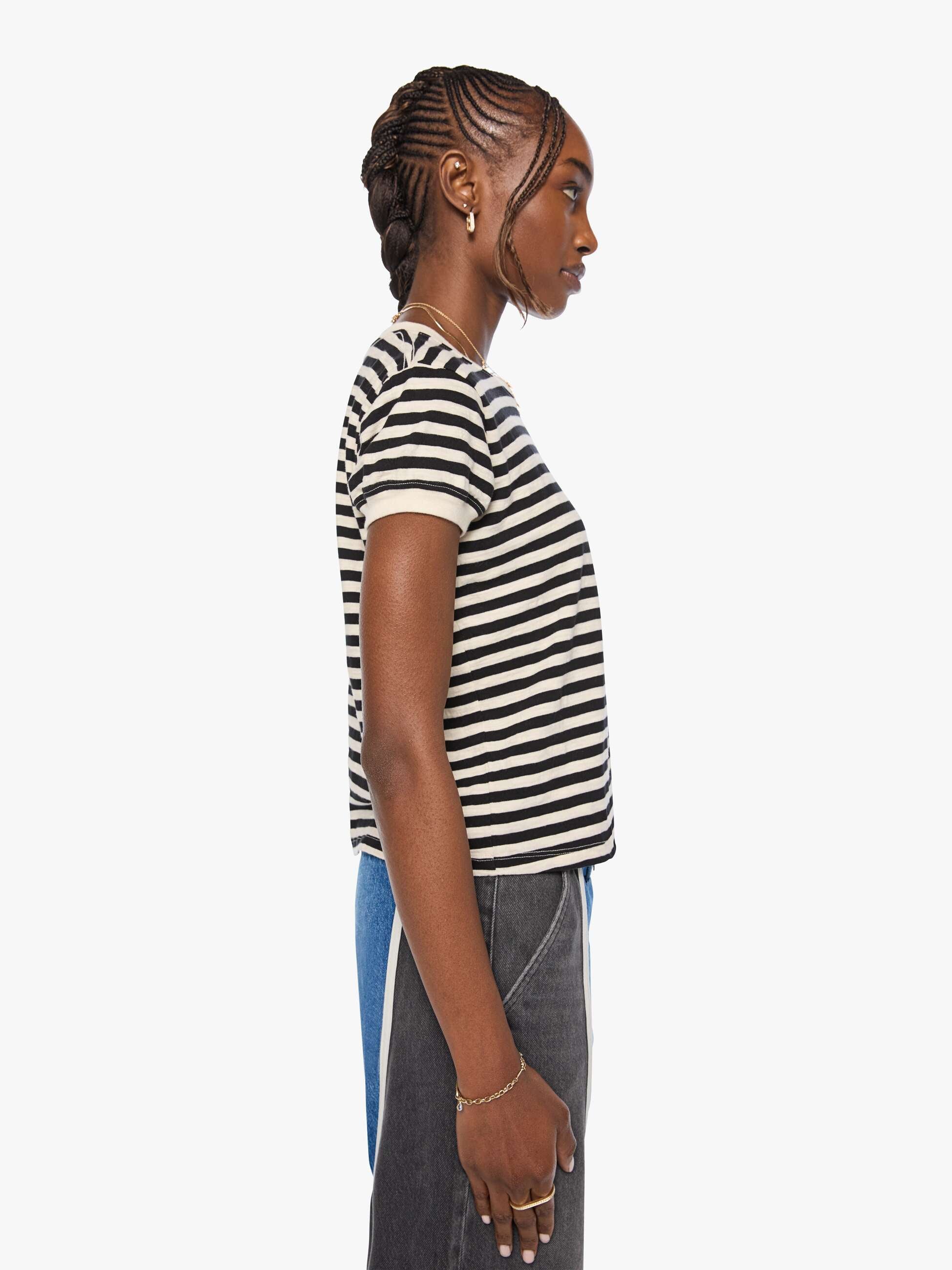 Mother The Boxy Goodie Goodie T-Shirt Schwarz Streifen Baumwolle