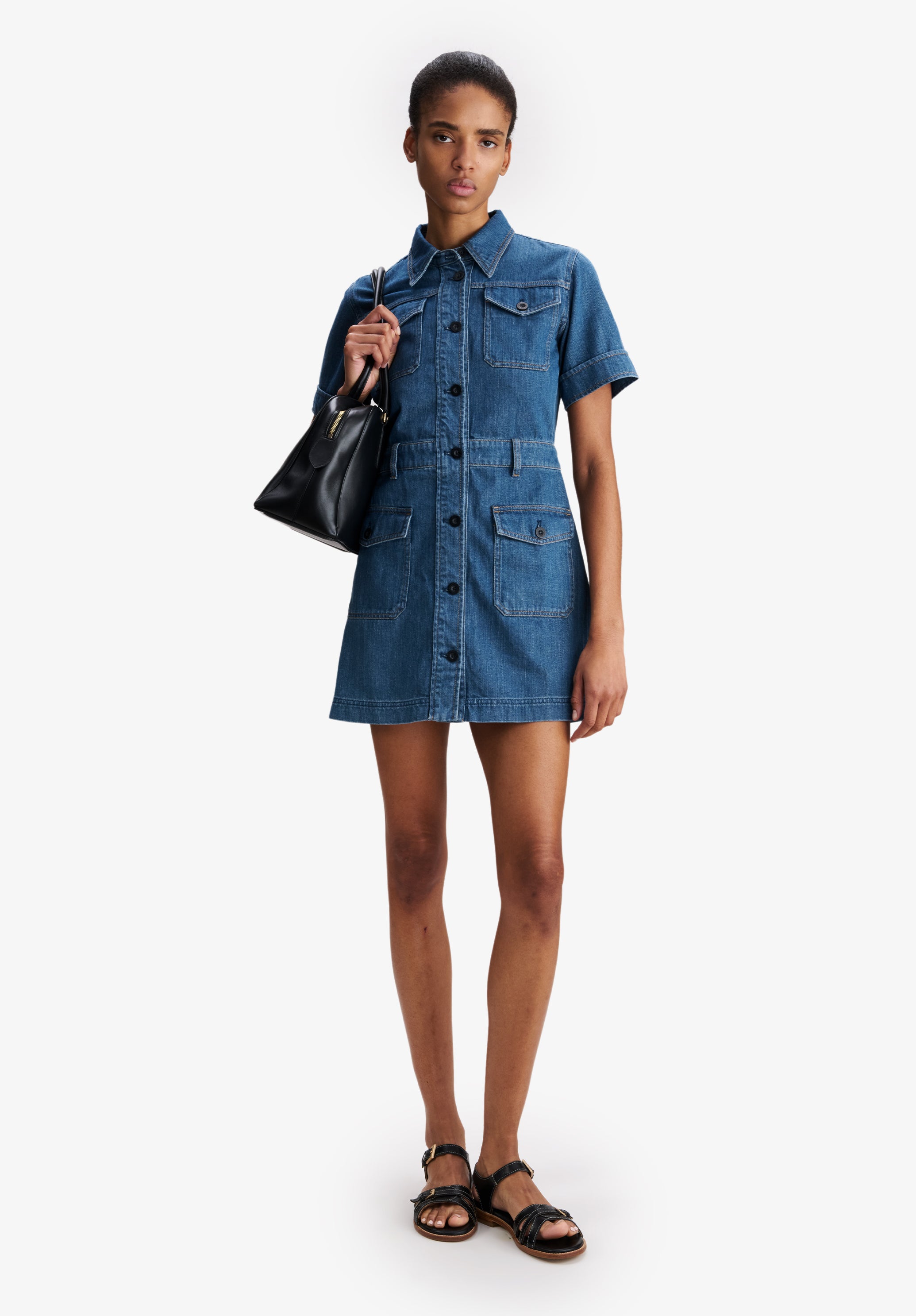 A.P.C. Denim-Kleid verwaschen mit Taschen Bio-Baumwolle