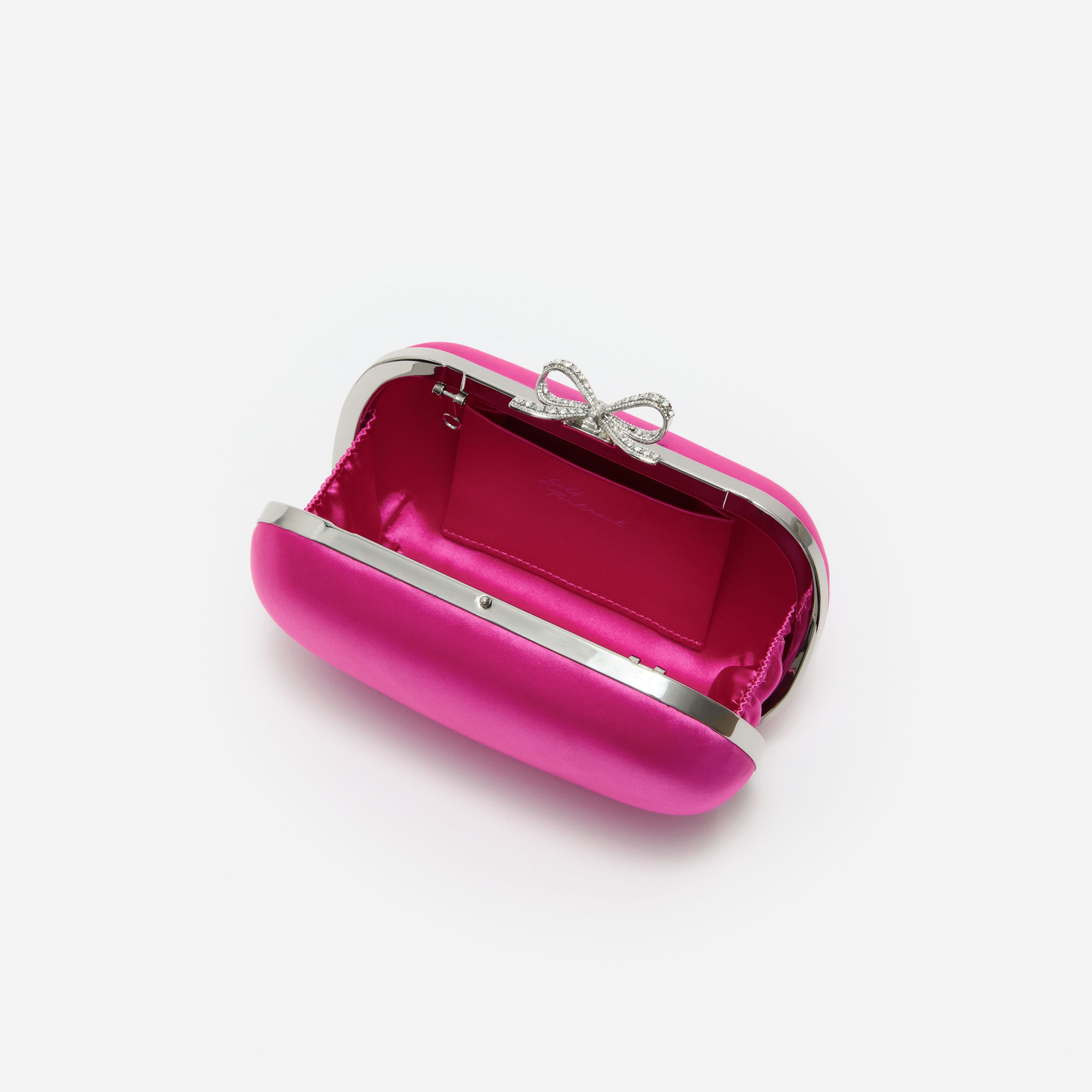 Self Portrait Bright Pink Satin Clutch Rosa Mini