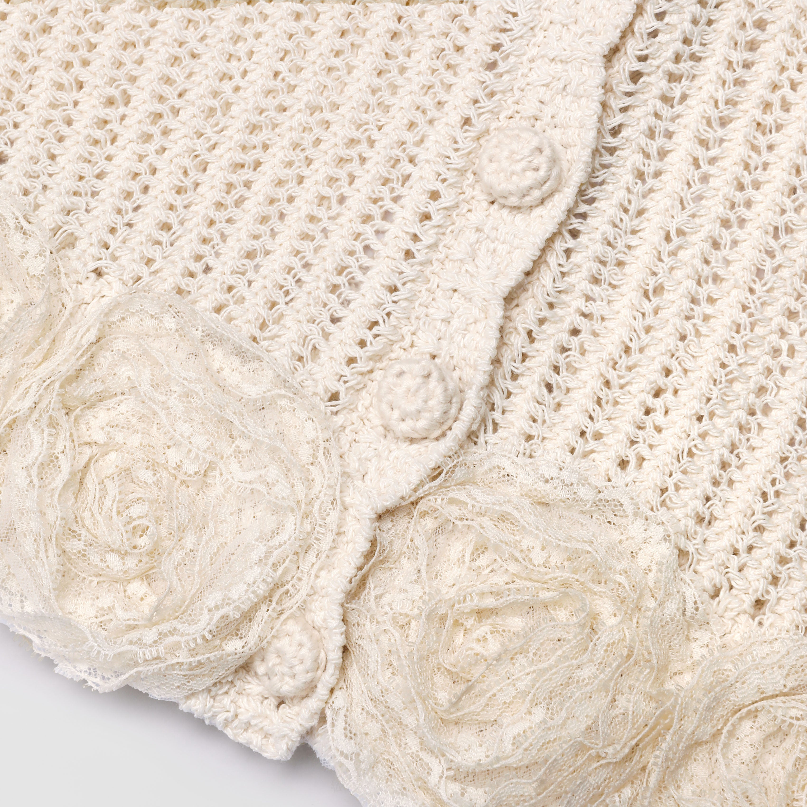 Self Portrait Cream Crochet Knit Top S Häkel-Stricktop creme