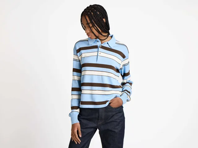 J.W.Anderson Rugby Polo Top Misty Blue Streifen Strick