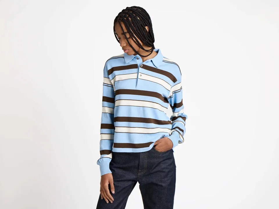 J.W.Anderson Rugby Polo Top Misty Blue Streifen Strick