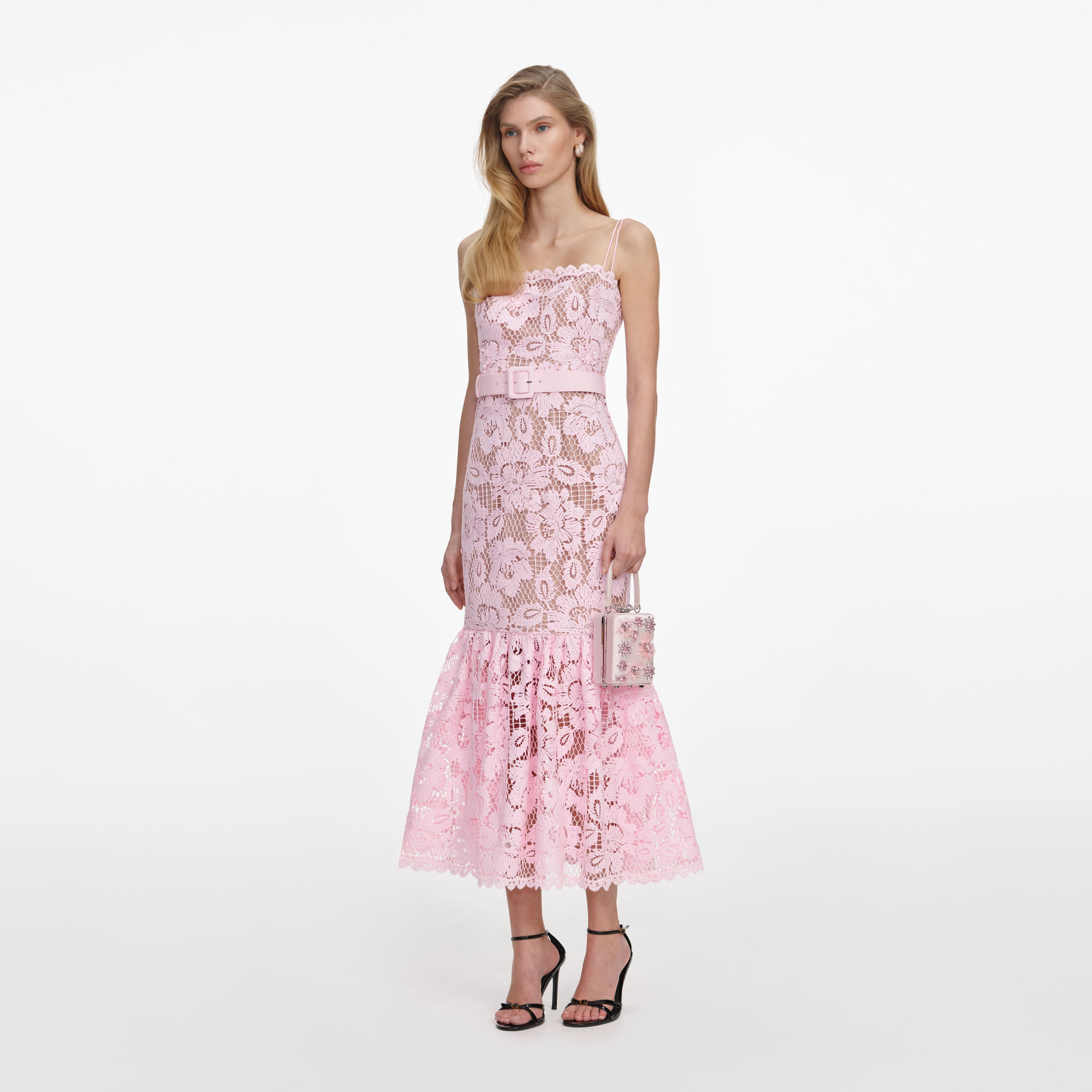 Self Portrait Pink Crochet Lace Midi Dress Spize UK 6