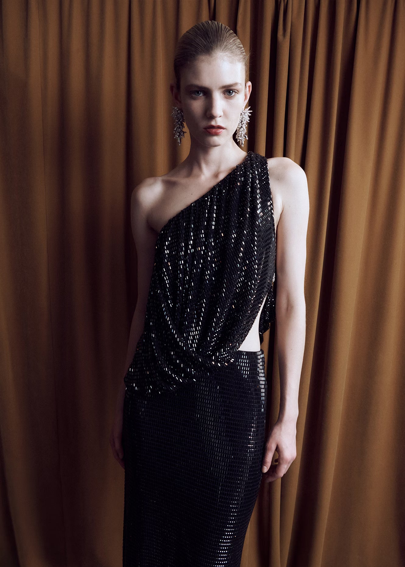 Self Portrait Black Rhinestone One Shoulder Maxikleid Schwarz UK 8