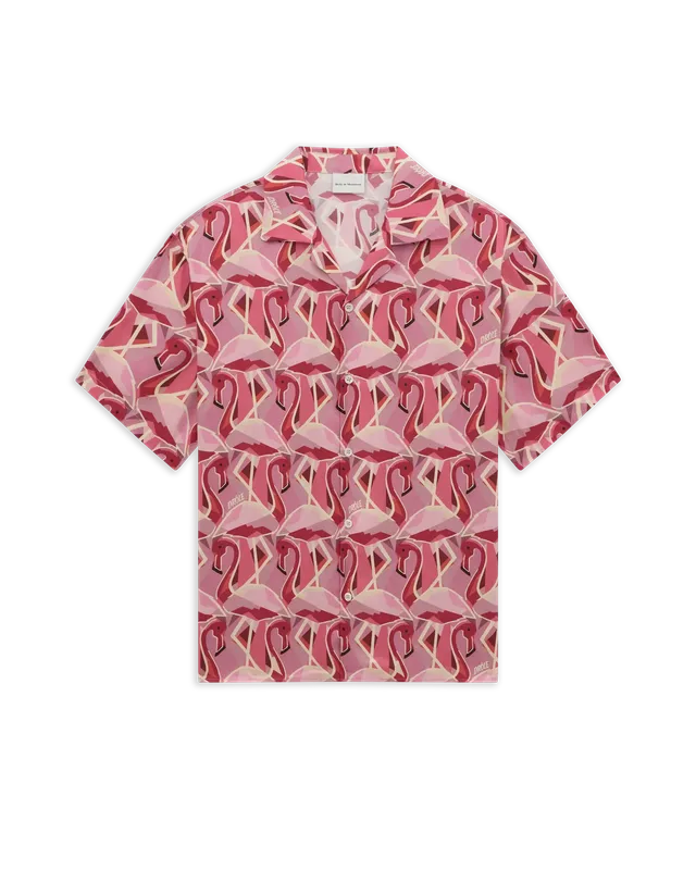 Drôle De Monsieur Notcha Kurzarmhemd Pink Flamingo Viskose