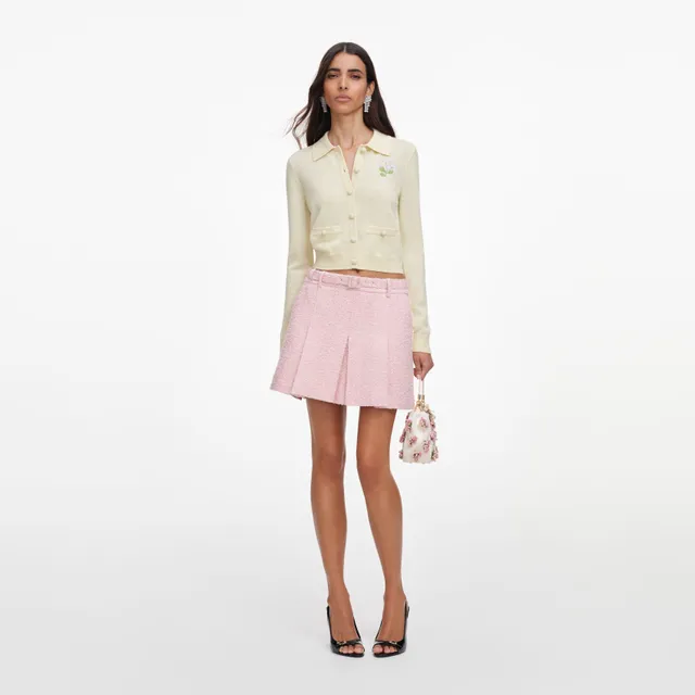Self Portrait Pink Boucle Mini Rock A-Linie mit Gürtel