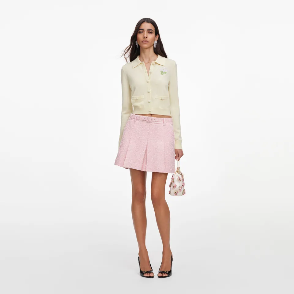 Self Portrait Pink Boucle Mini Rock A-Linie mit Gürtel