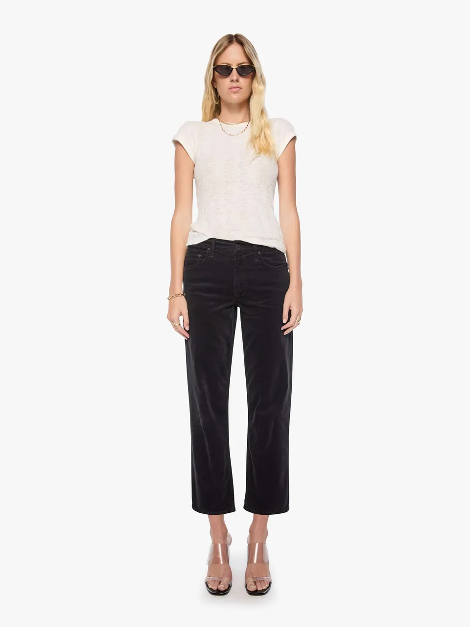 Mother The Newbie Ankle Cordhose Beluga Schwarz