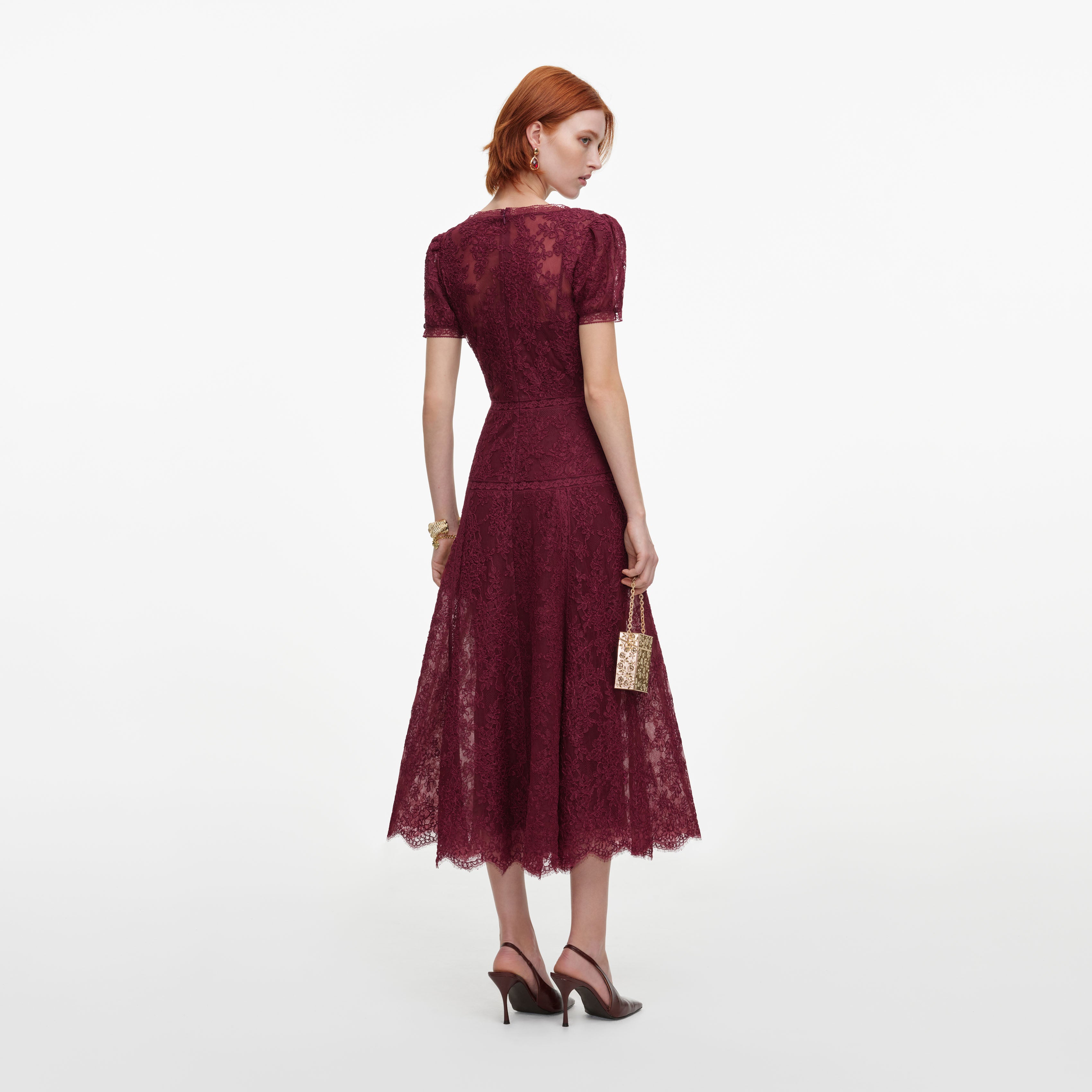 Self Portrait Dresses Burgundy Lace Midi Dress Bordeaux Spitze