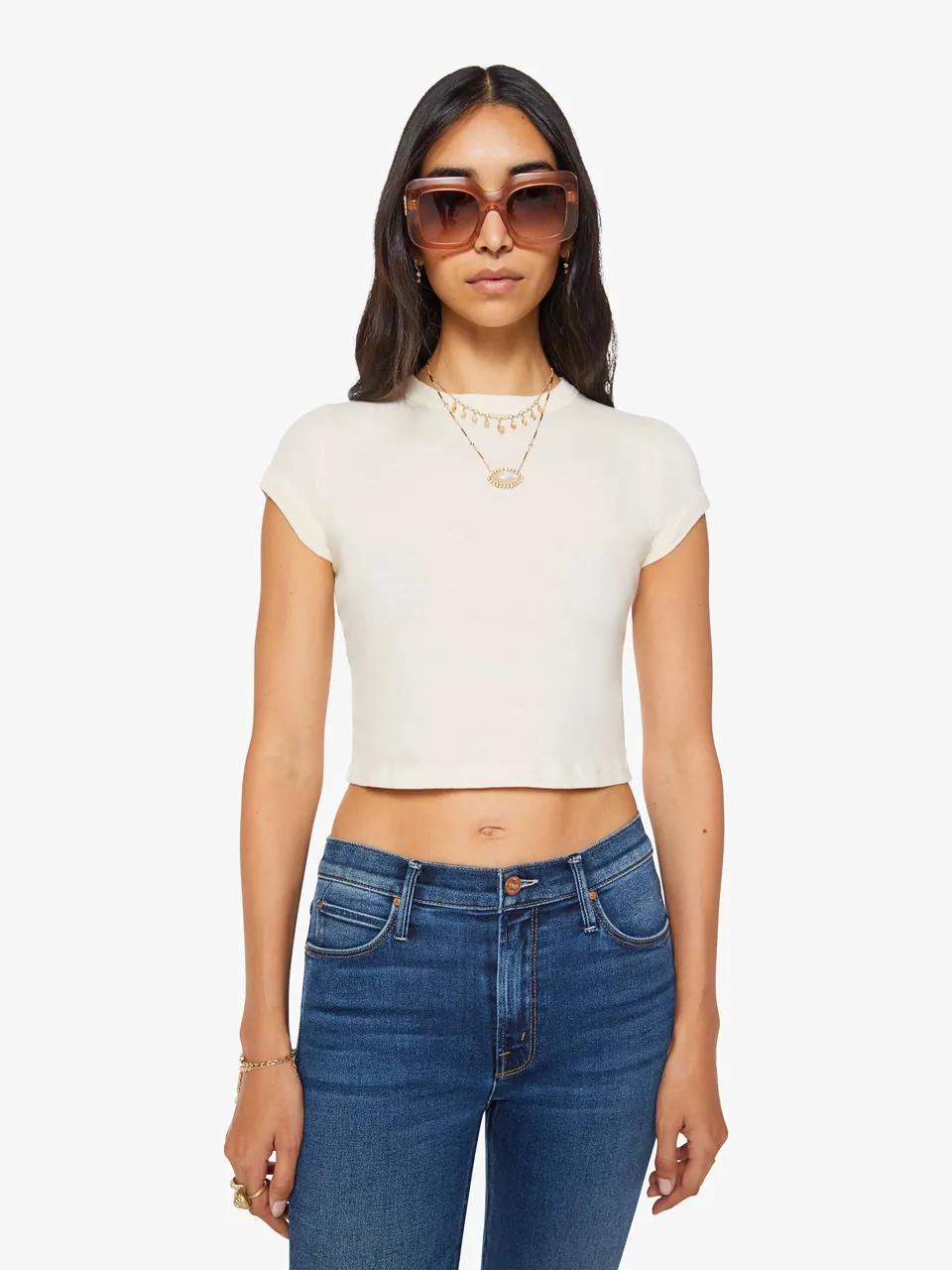 Mother Itty Bitty Ringer Crop Top Antique White kurz
