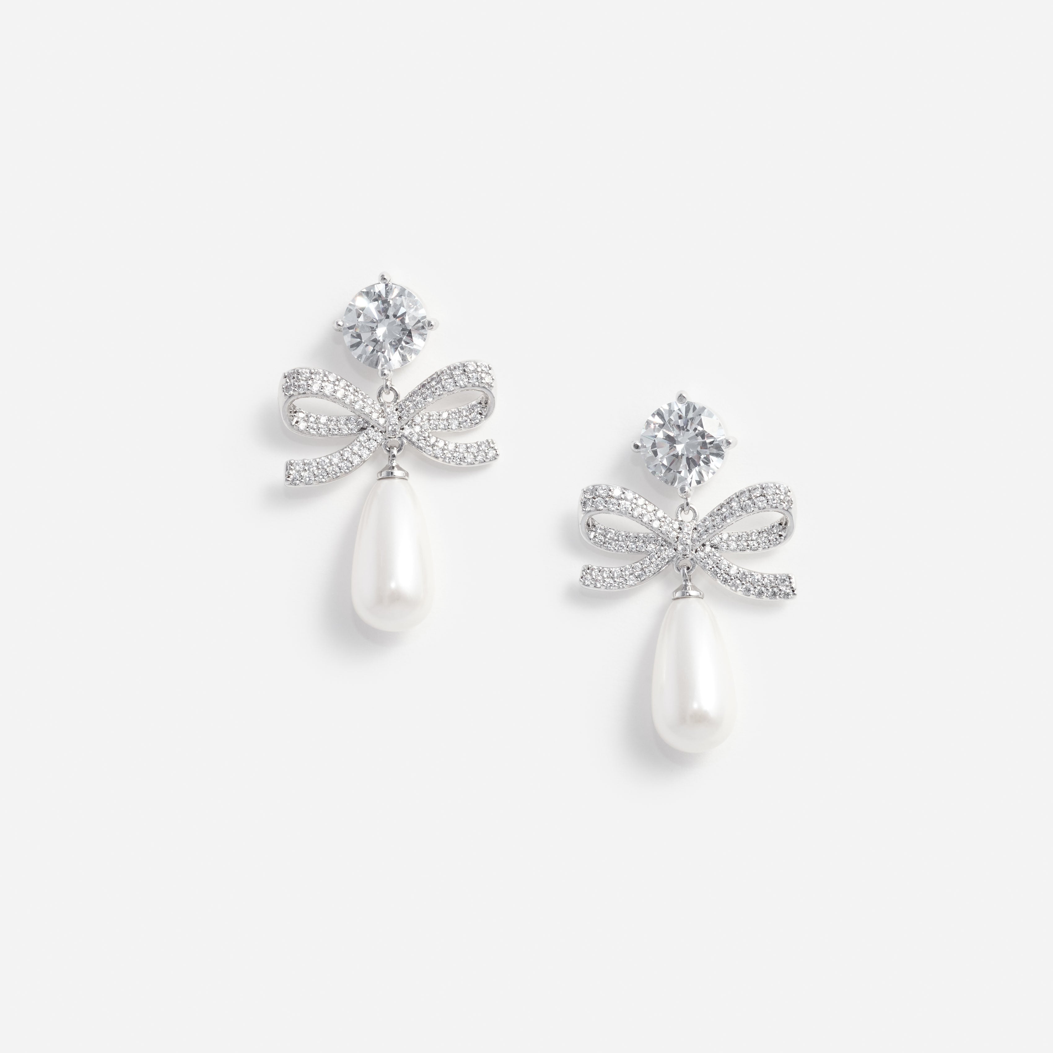 Self Portrait Crystal Bow Pearl Tiered Ohrringe Silber Perle