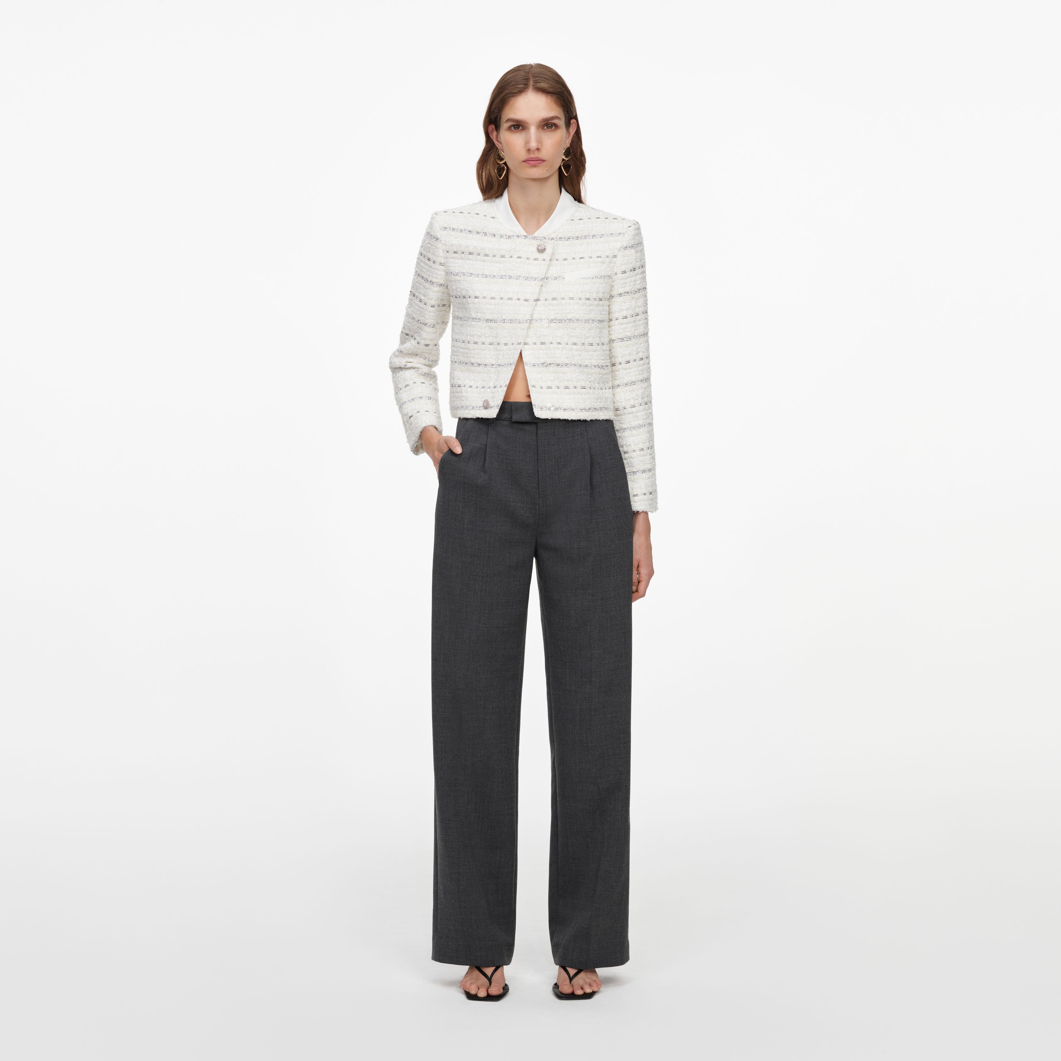 Self Portrait White Boucle Boxy Jacke Weiß Boucle