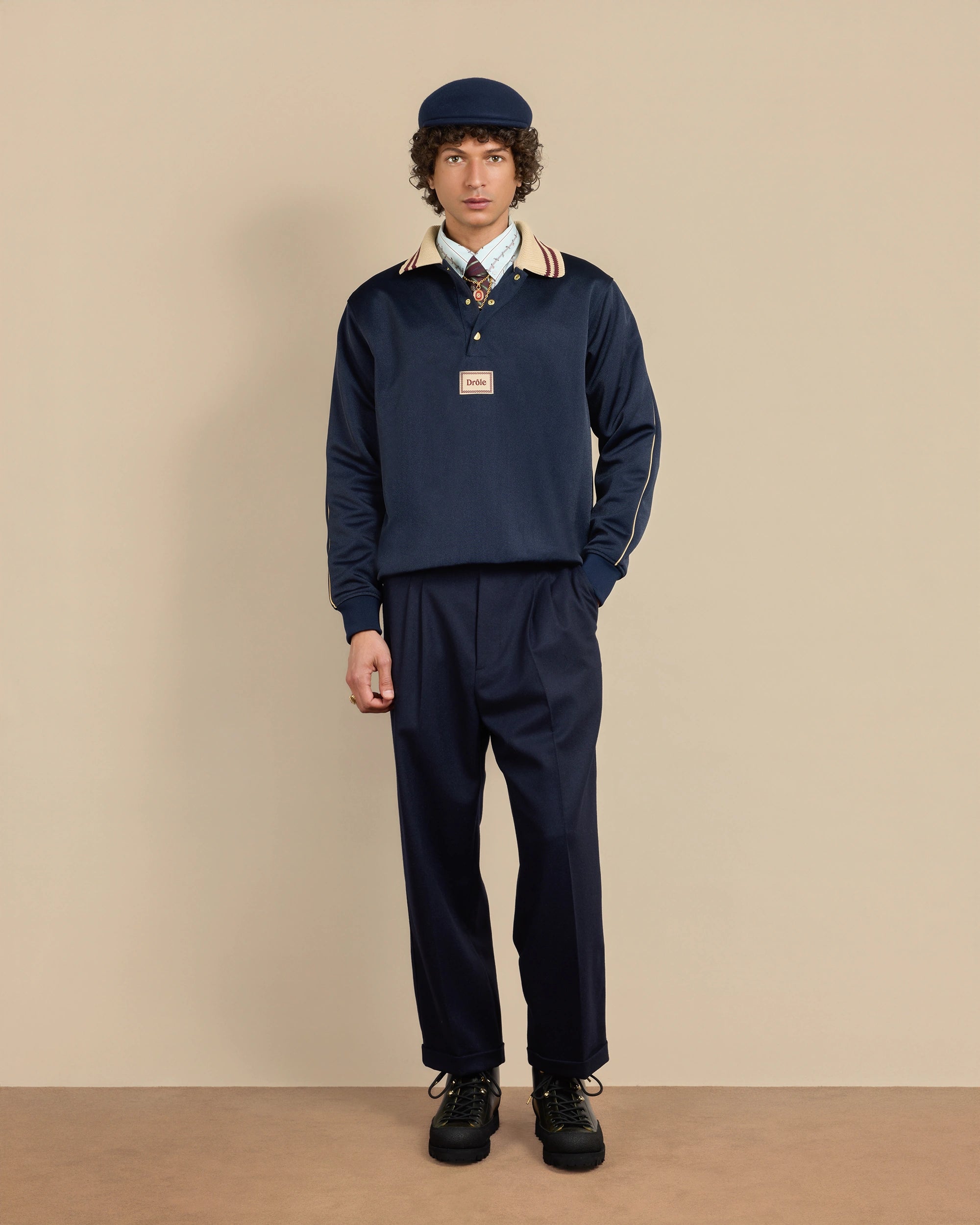 Drôle De Monsieur Le Polo Drôle Poloshirt Navy Langarm