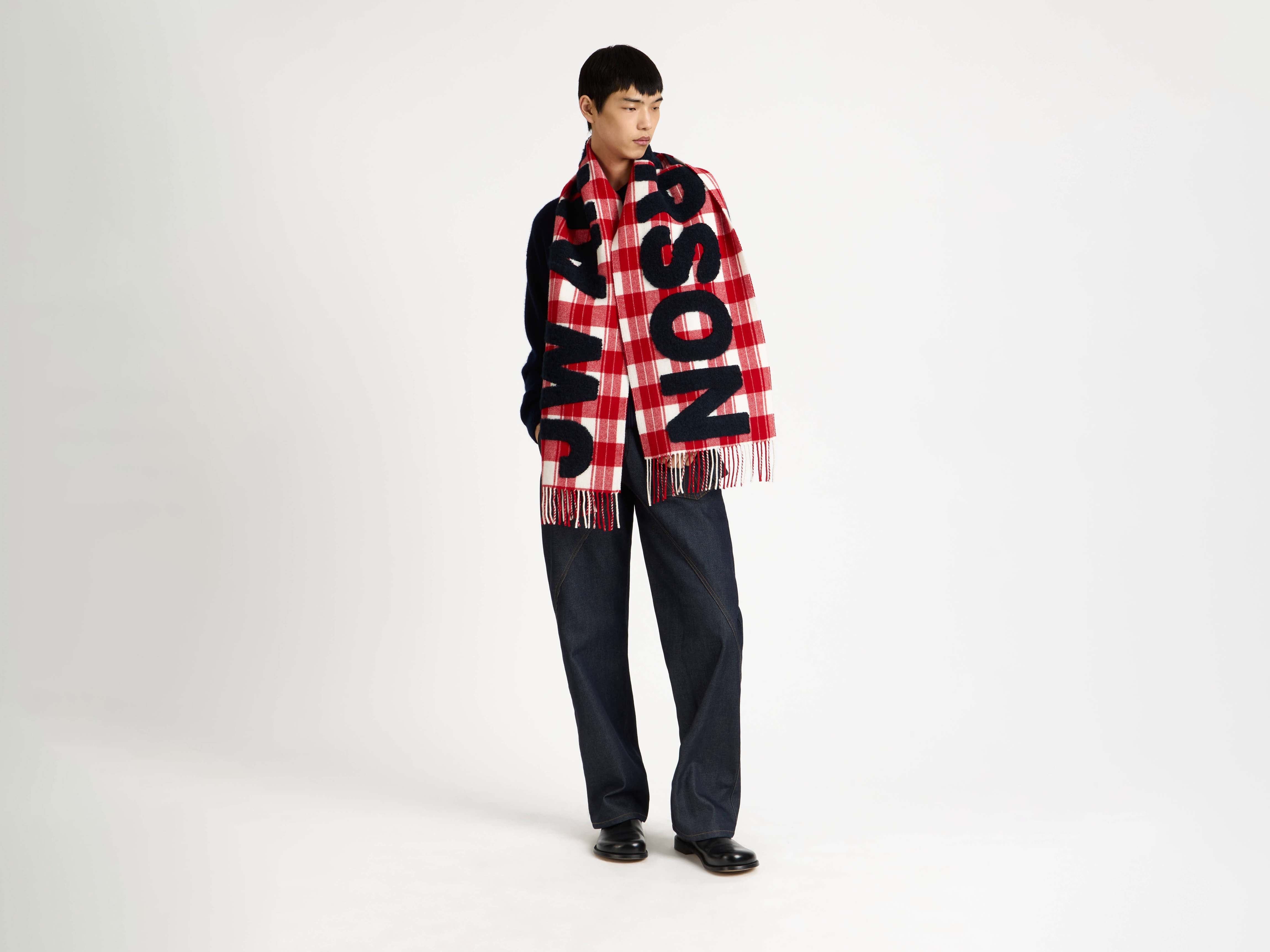 J.W.Anderson Checkered Logo Schal Rot-Weiß