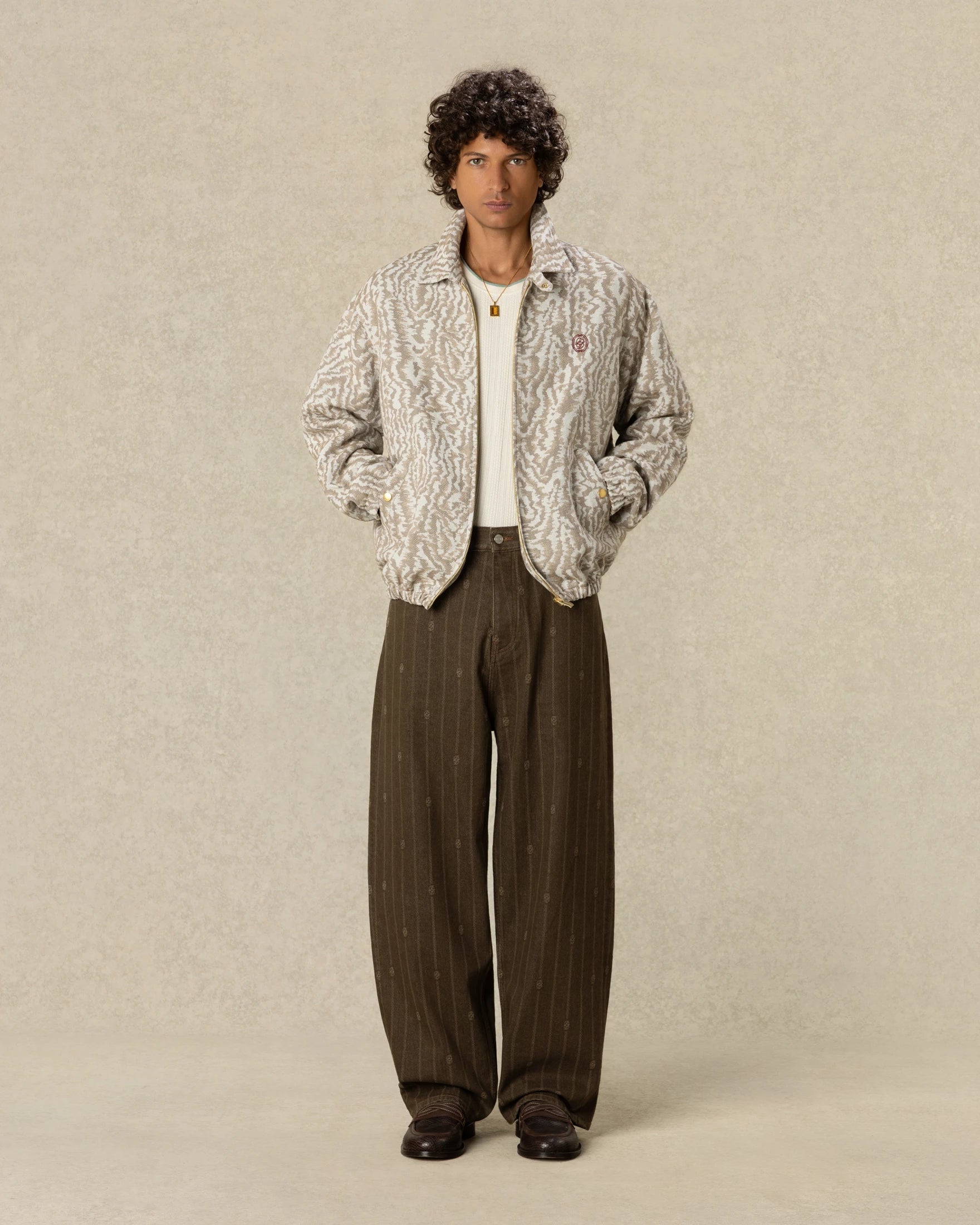 Drôle De Monsieur Moiré Harrington Jacket Jacke Beige Stickerei