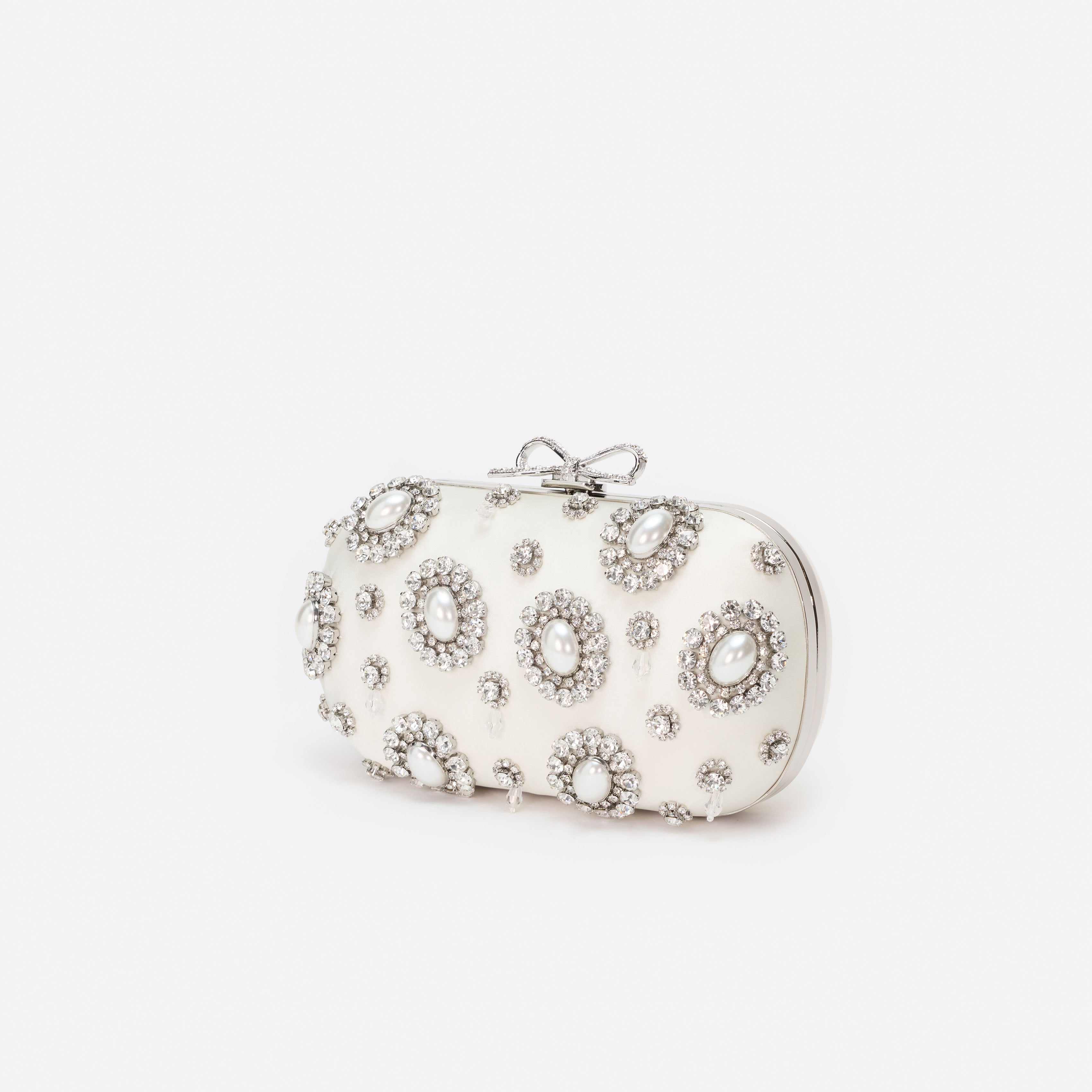 Self Portrait Satin Crystal Clutch creme Mini