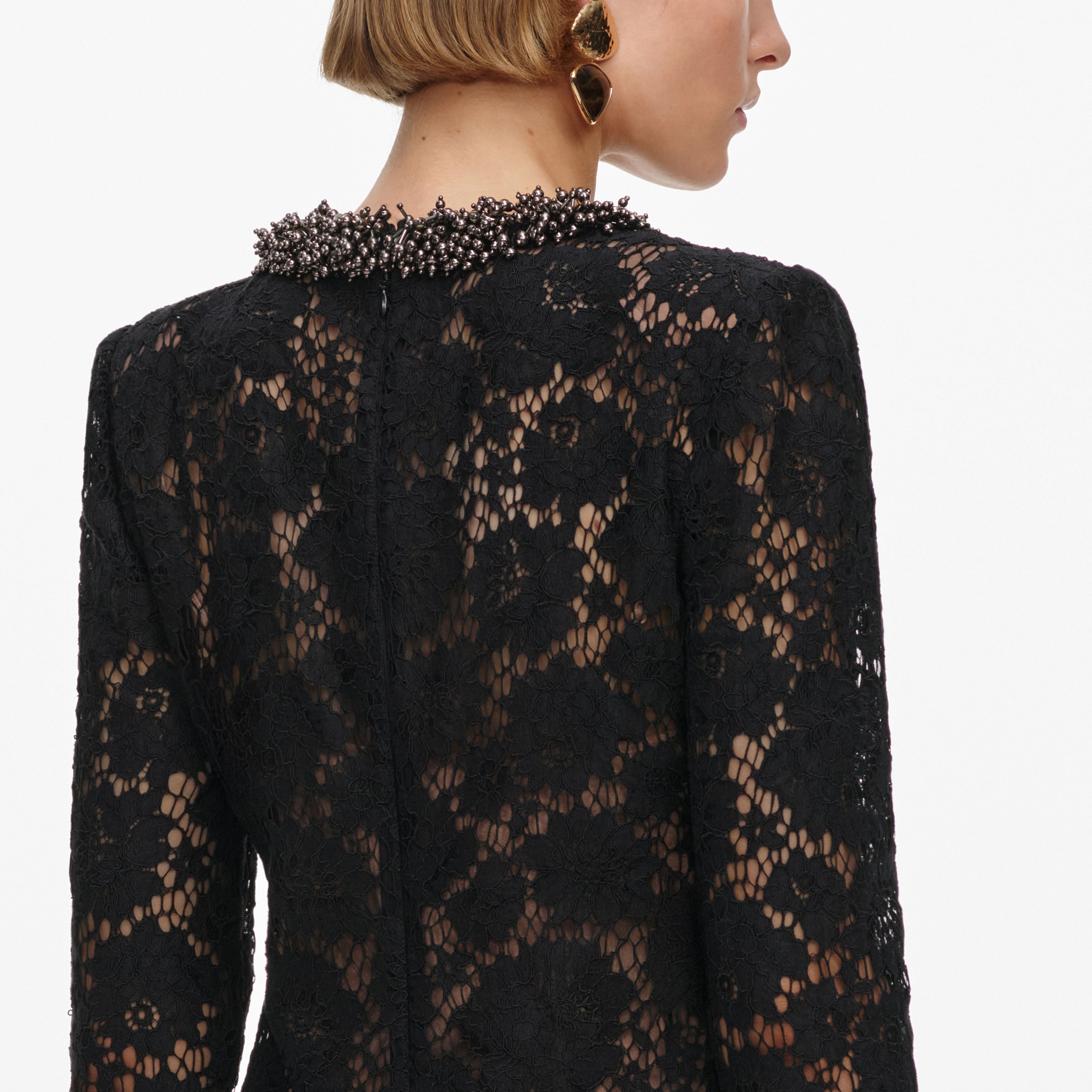 Self Portrait Black Lace Long Sleeve Mini Kleid Schwarz UK 8 Spitze