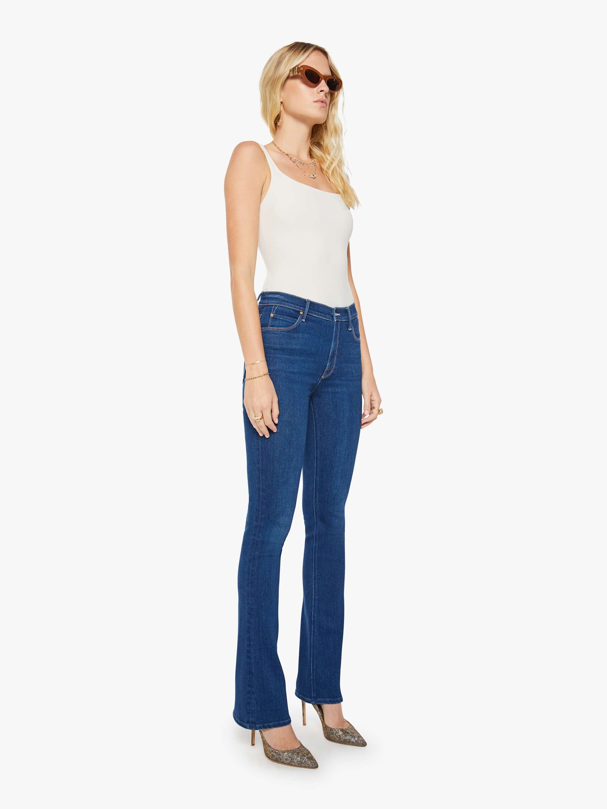 Mother The Runaway Pinkies Up Flare Jeans Dunkelblau Mid-Rise