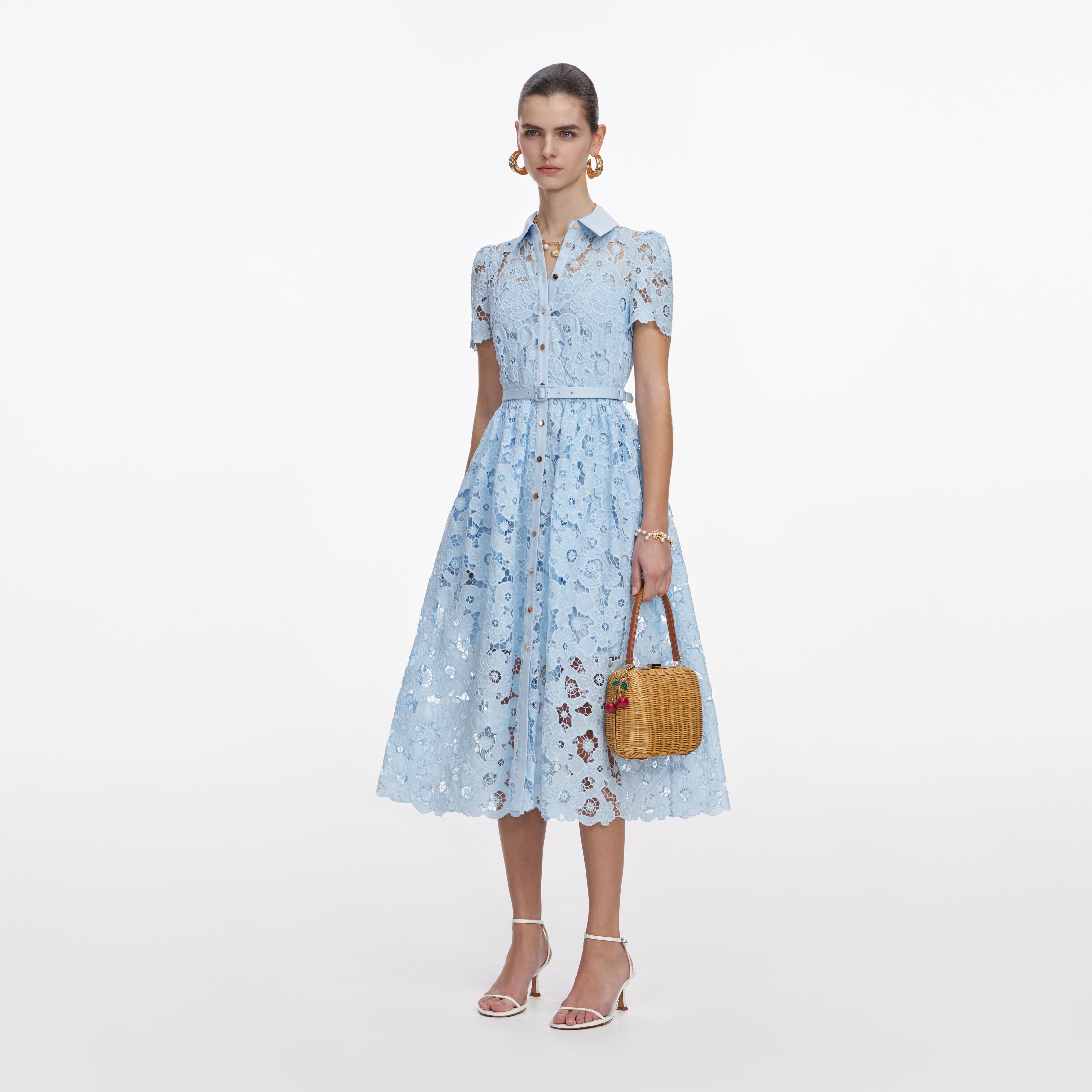 Self Portrait Midi Kleid Blau Spitze Kragen UK 8