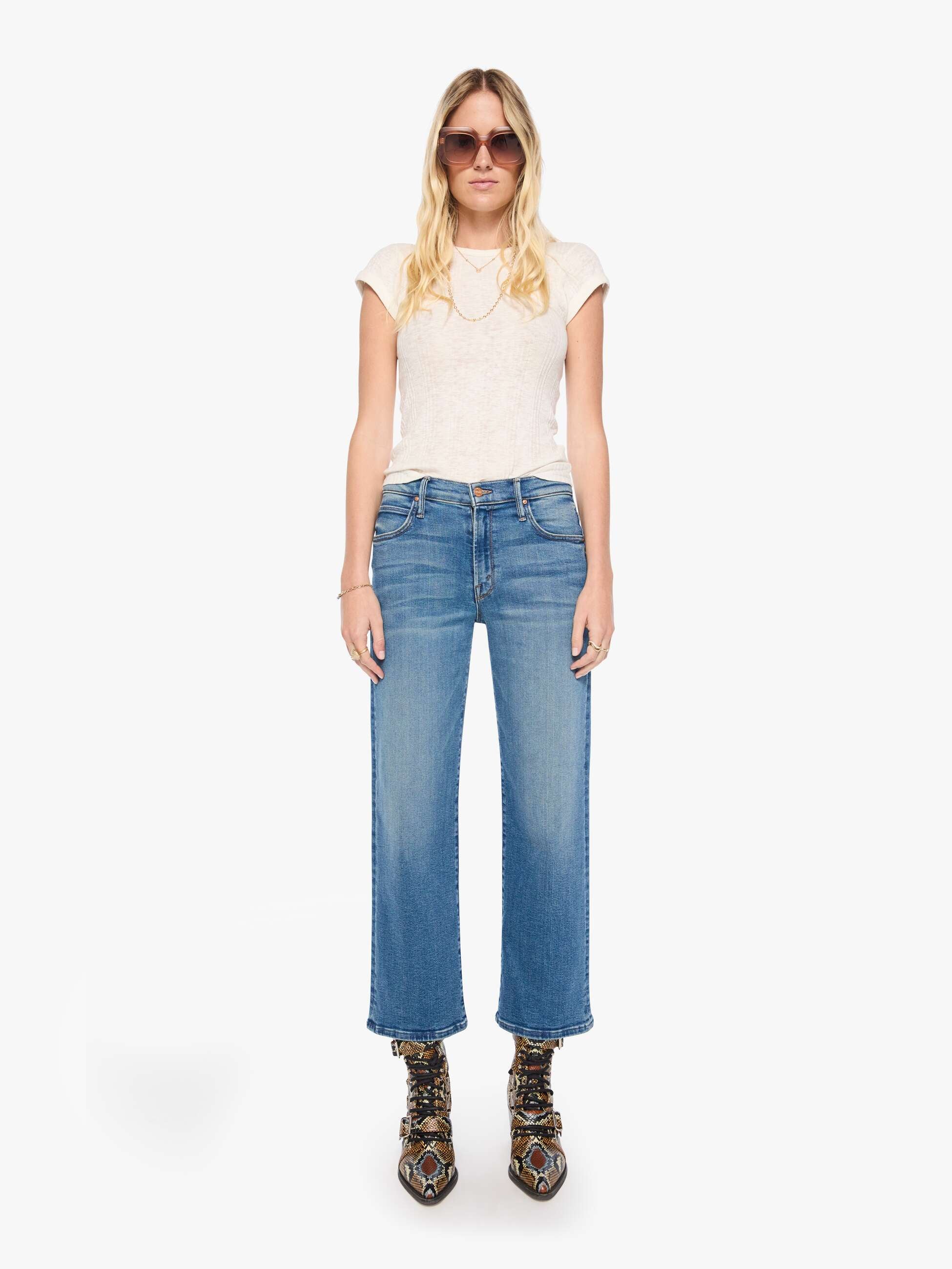 Mother Tunnel Vision Flood Jeans Mittelblau Straight Damen