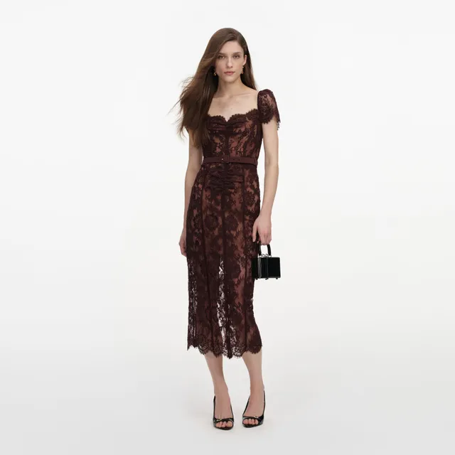 Self Portrait Brown Floral Spitzen-Midikleid UK 8