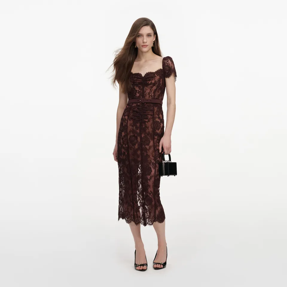 Self Portrait Brown Floral Spitzen-Midikleid UK 8