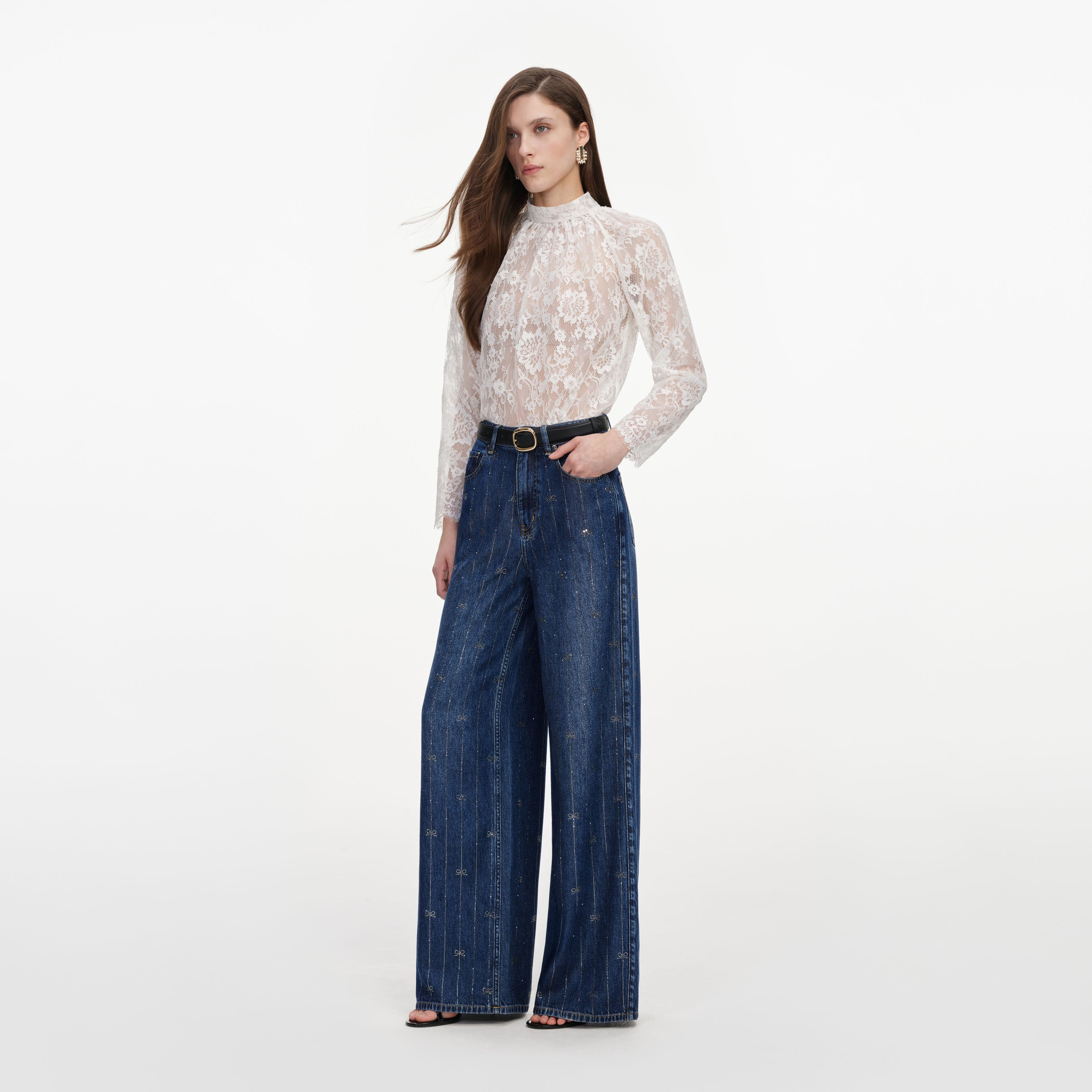 Self Portrait Jeans Denim blau Strass Streifen Gr. 26