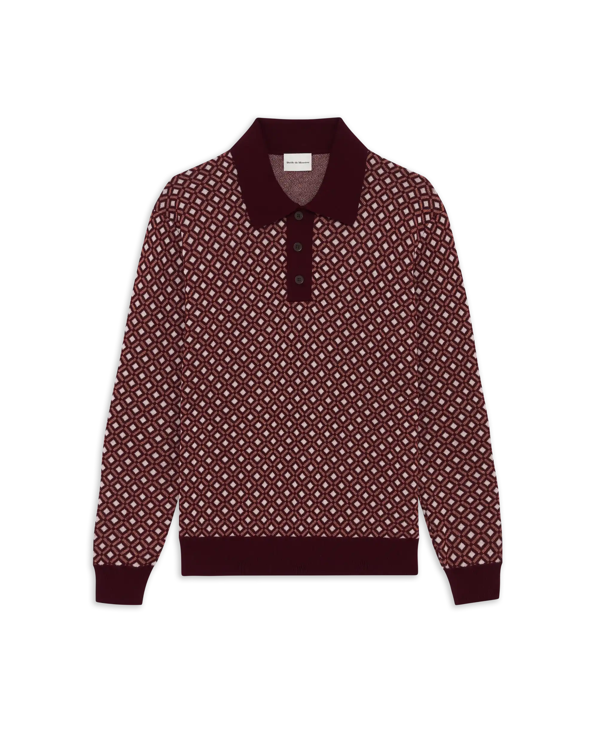 Drôle De Monsieur Jacquard Longsleeve Polo Strickpolo Braun