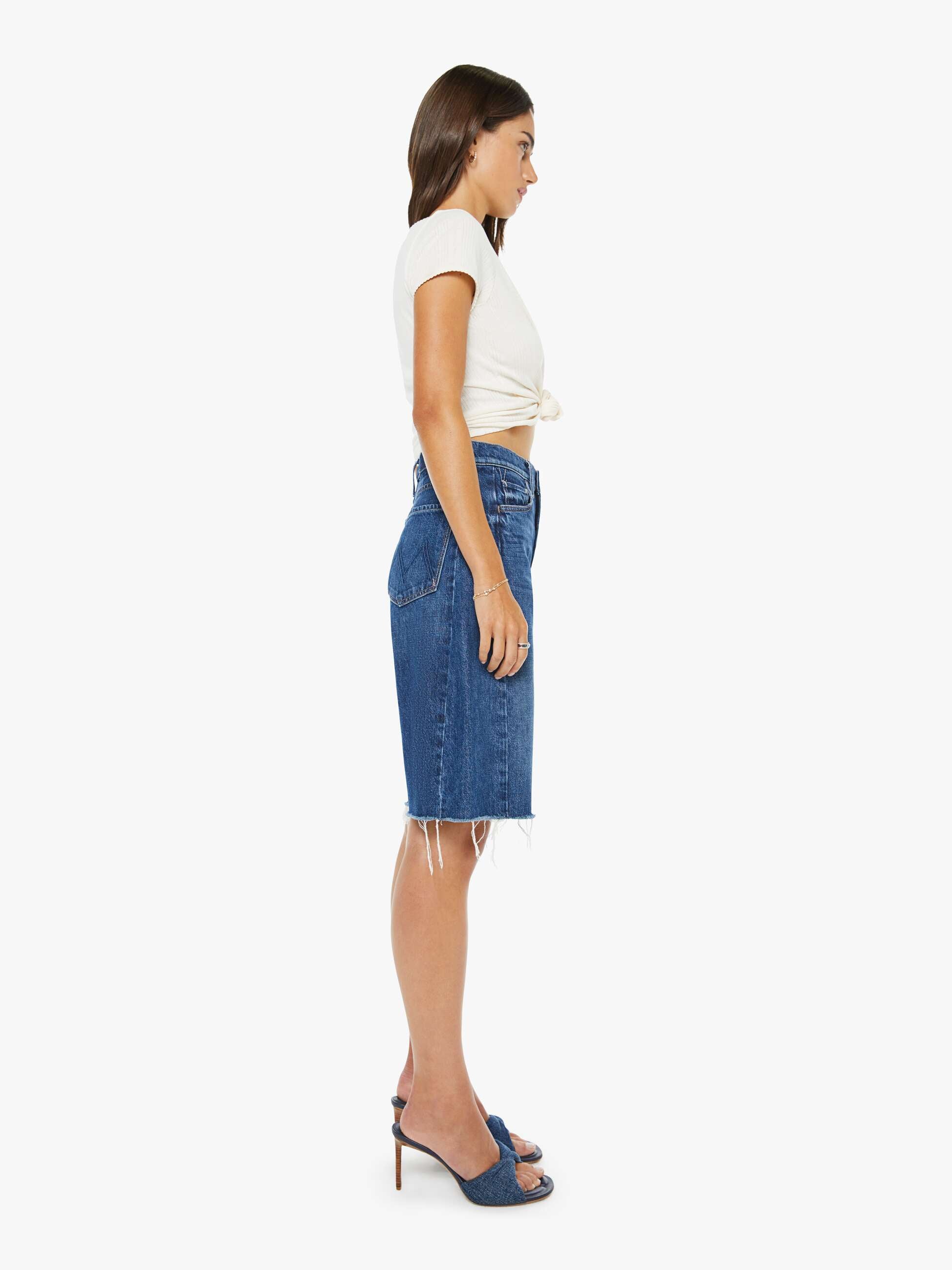 Mother Half-Pipe Bermuda Fray Jeansshorts Dunkelblau