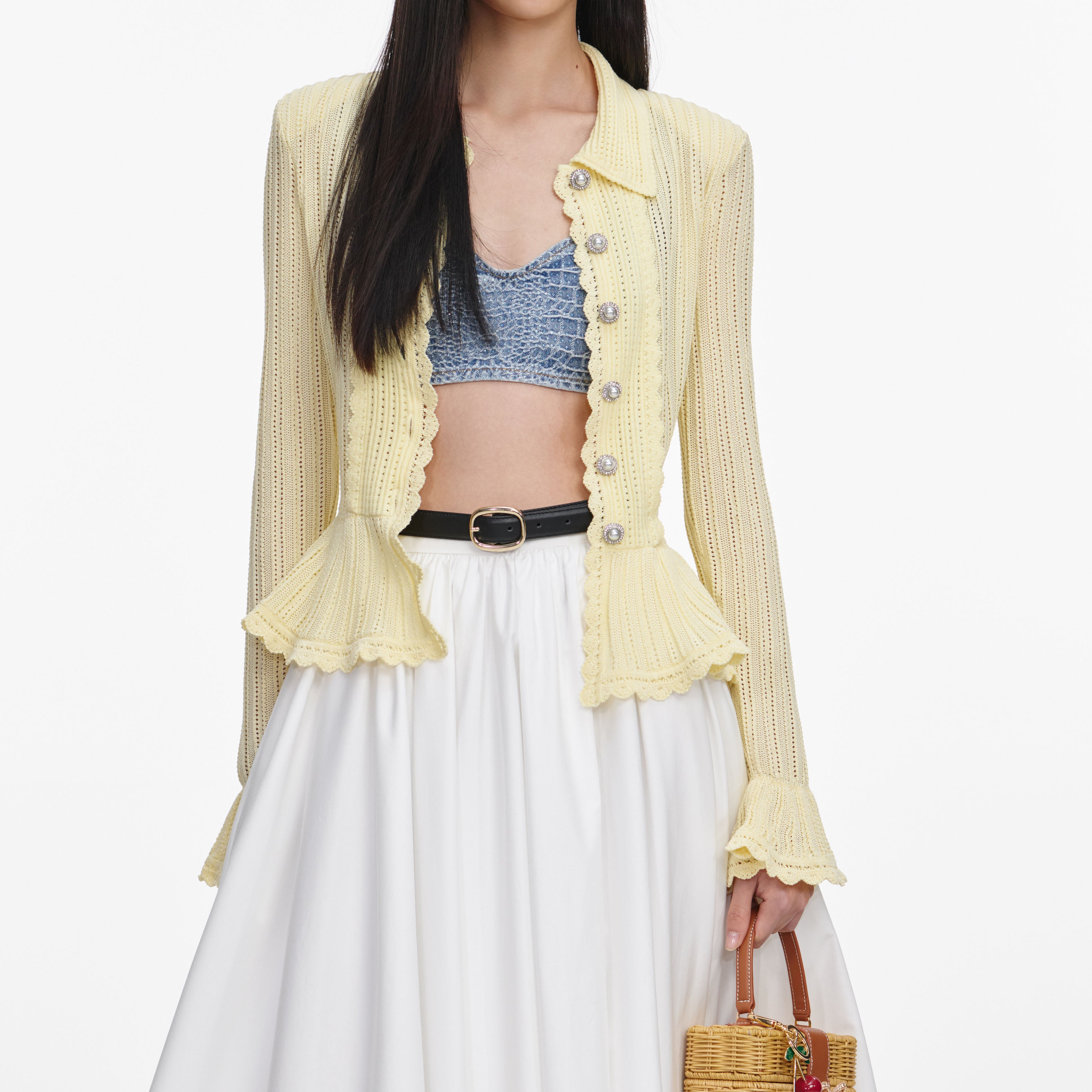 Self Portrait Yellow Pointelle Cardigan Strickjacke Gelb