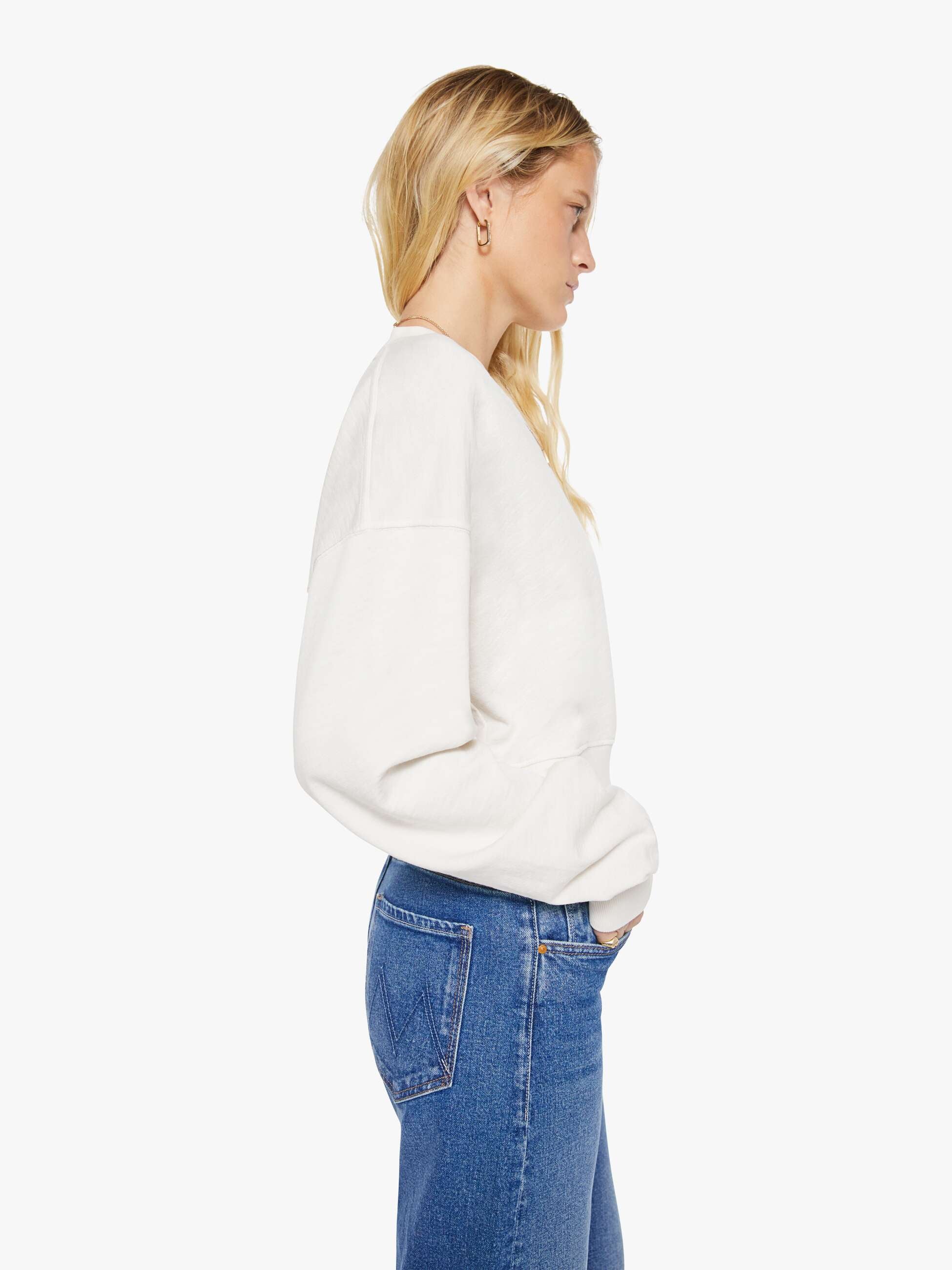 Eterne Cropped V-Neck Sweatshirt Bone Weiß Baumwolle