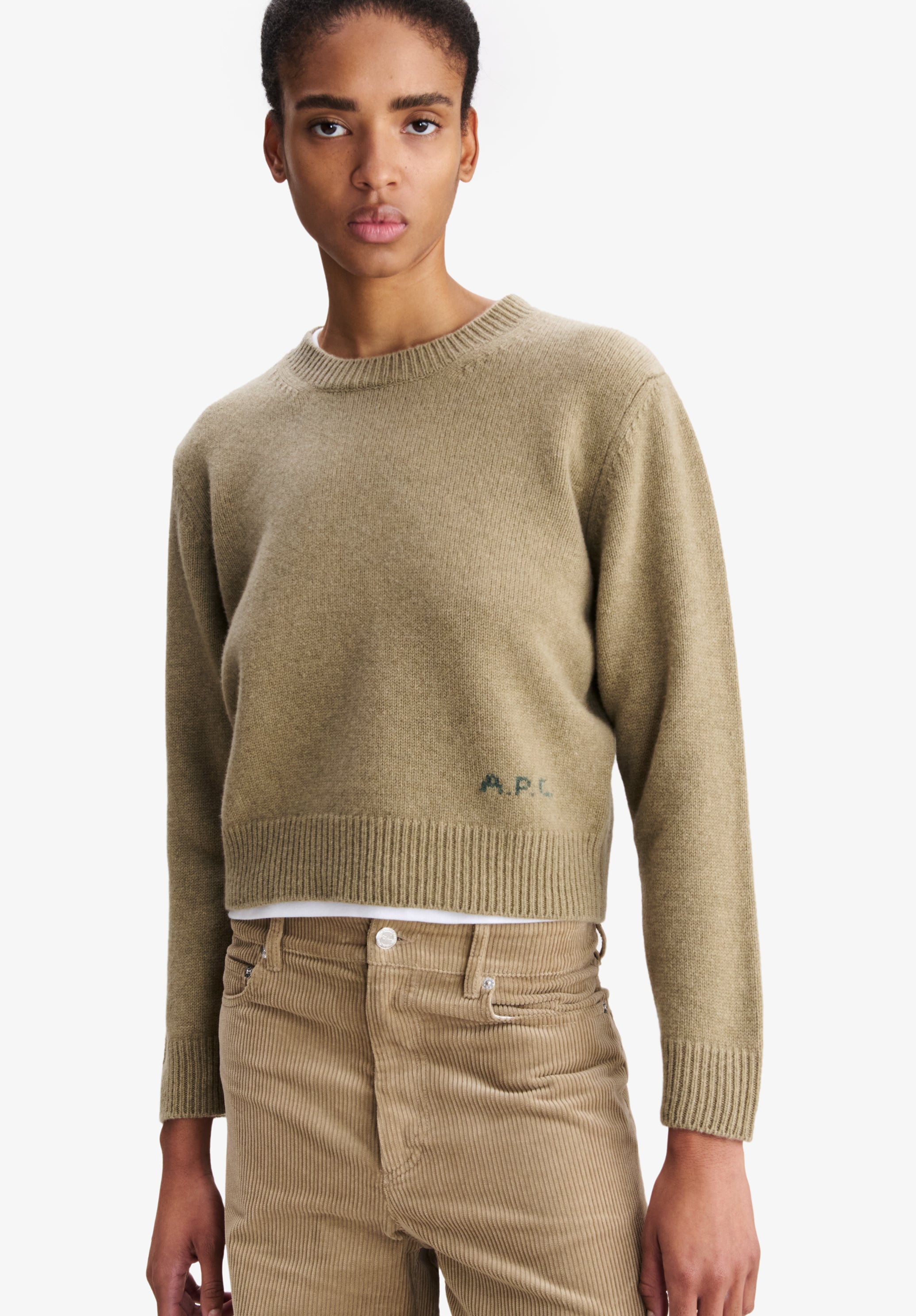 A.P.C. Boxy Wollpullover beige Rundhals M