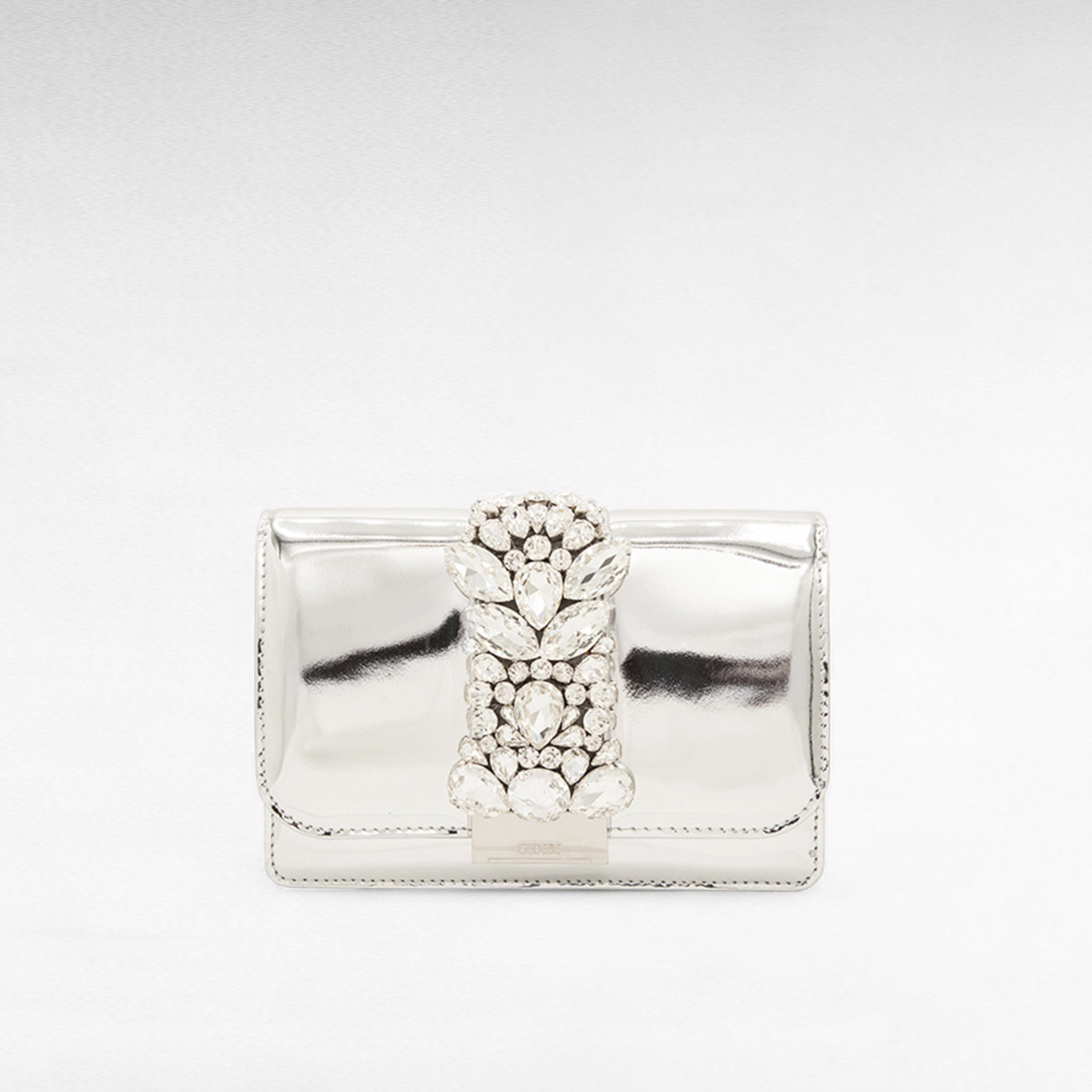 Gedebe Cliky Clutch Spiegelleder Silber 21x15cm