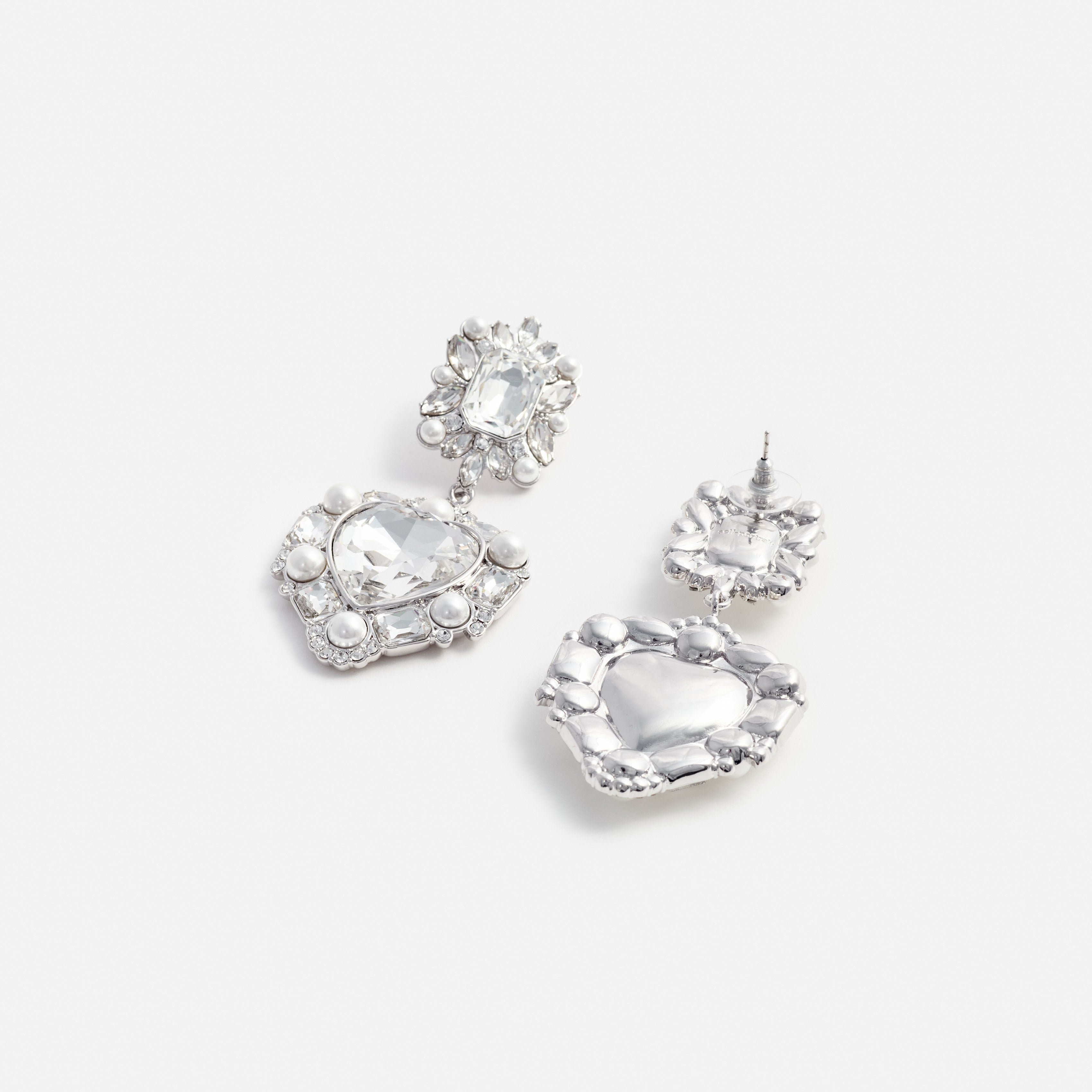 Self Portrait Crystal Pearl Tiered Heart Earrings Ohrringe Silber