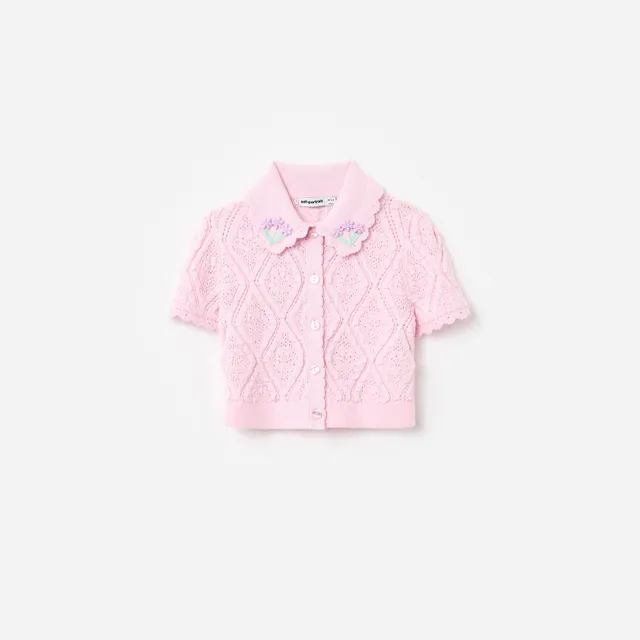 Self Portrait Pink Flower Knit Top Kinder Rosa 3-12 Jahre