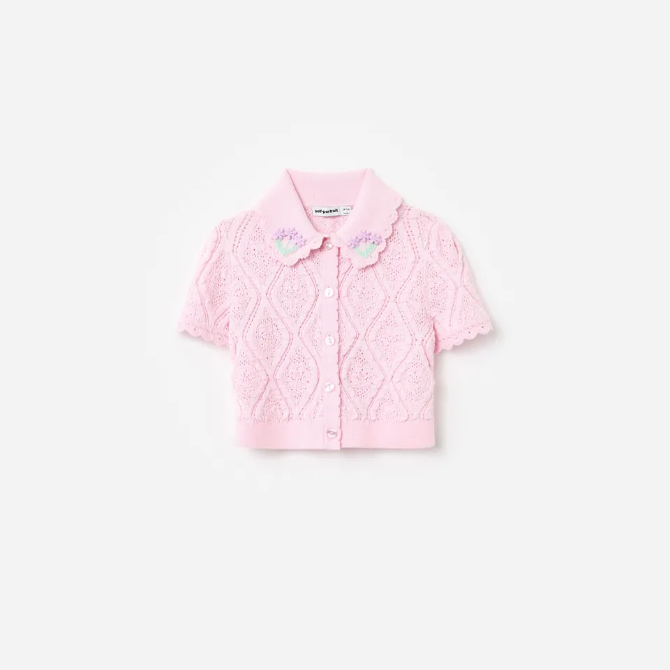 Self Portrait Pink Flower Knit Top Kinder Rosa 3-12 Jahre