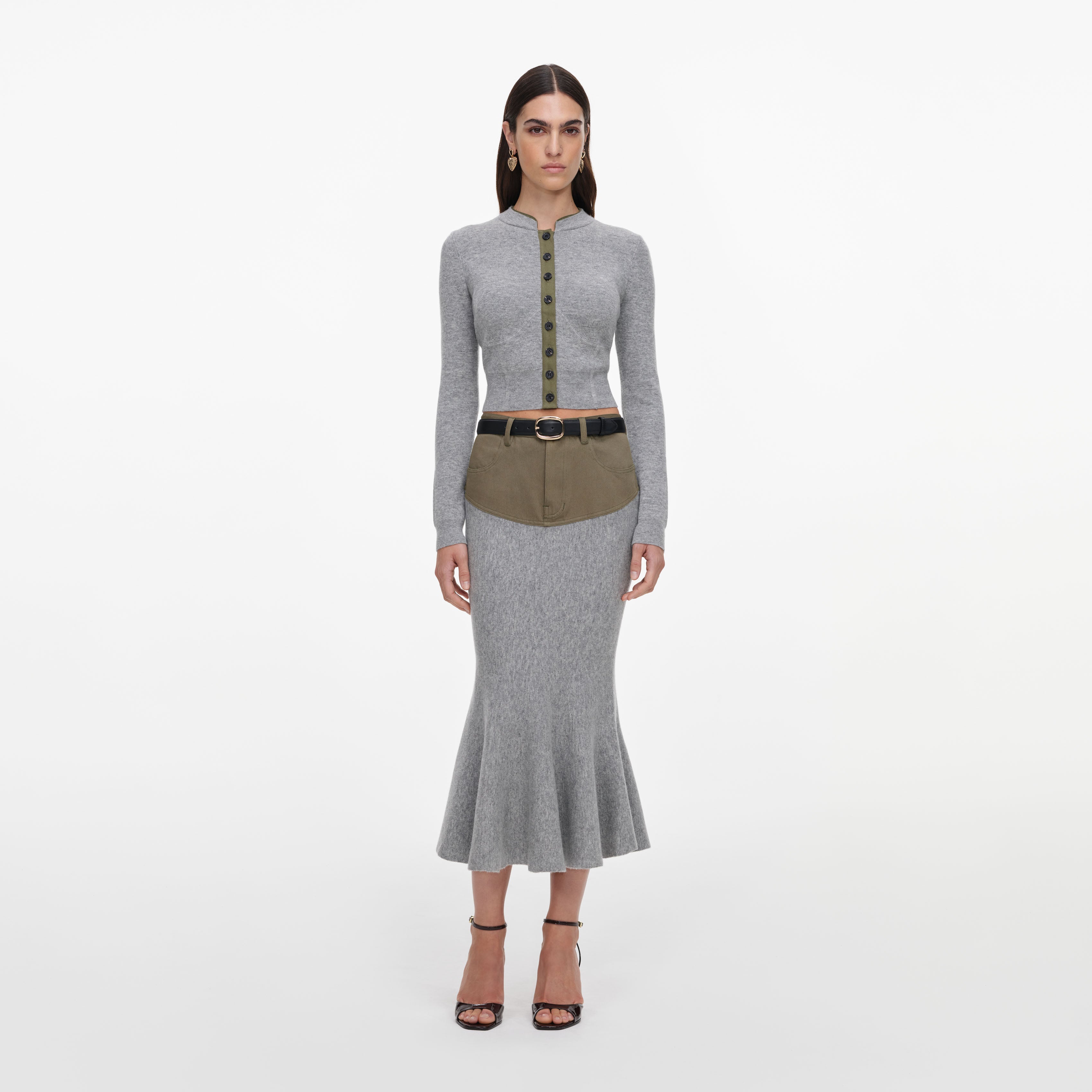 Self Portrait Knitwear Grey Placket Cardigan Strickjacke Grau